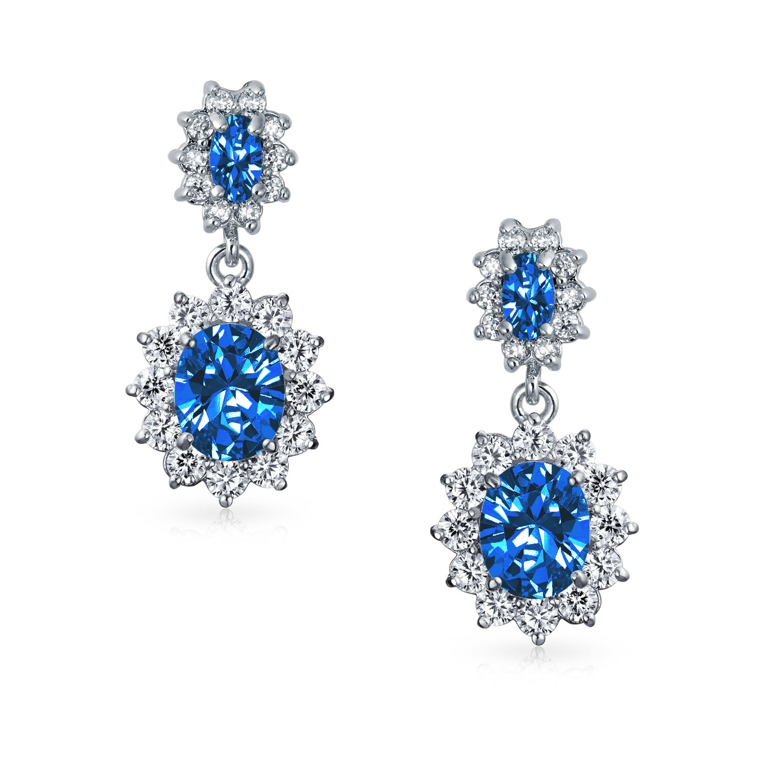 Vintage Art Deco Style Crown Halo Oval Cubic Zirconia Simulated Blue Sapphire - Picture 14 of 43