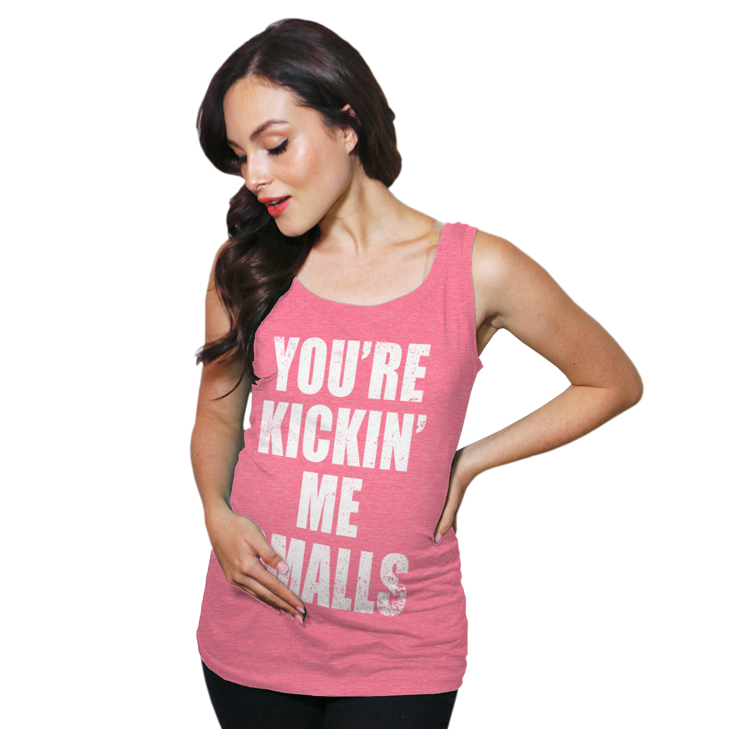 Camiseta sin mangas de maternidad Youre Kickin Me pequeña divertida camiseta sin mangas de béisbol embarazo - Imagen 10 de 11