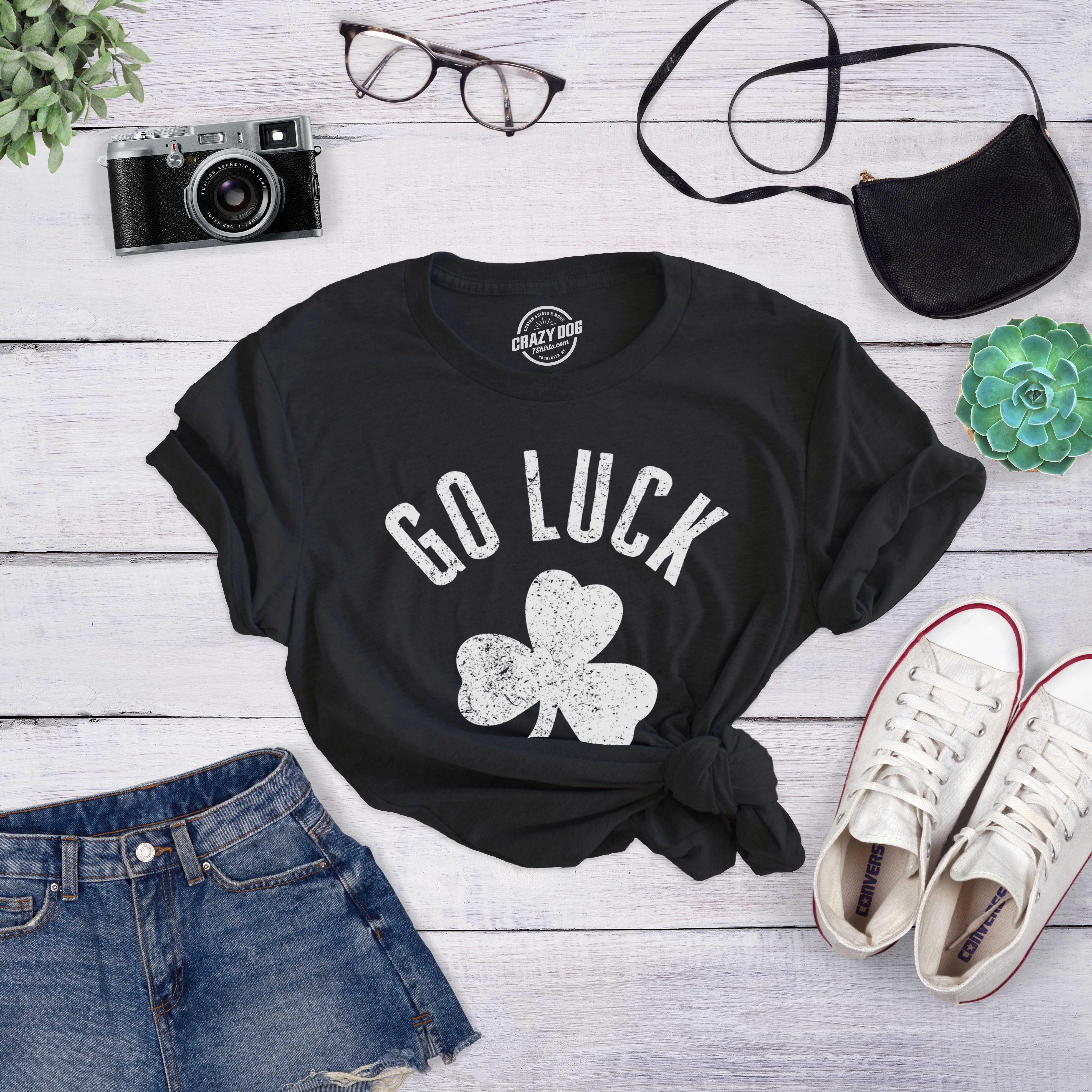 Womens Go Luck Yourself T Shirt Funny Sarcastic Shamrock Tee Saint Patricks Day - Picture 10 of 10