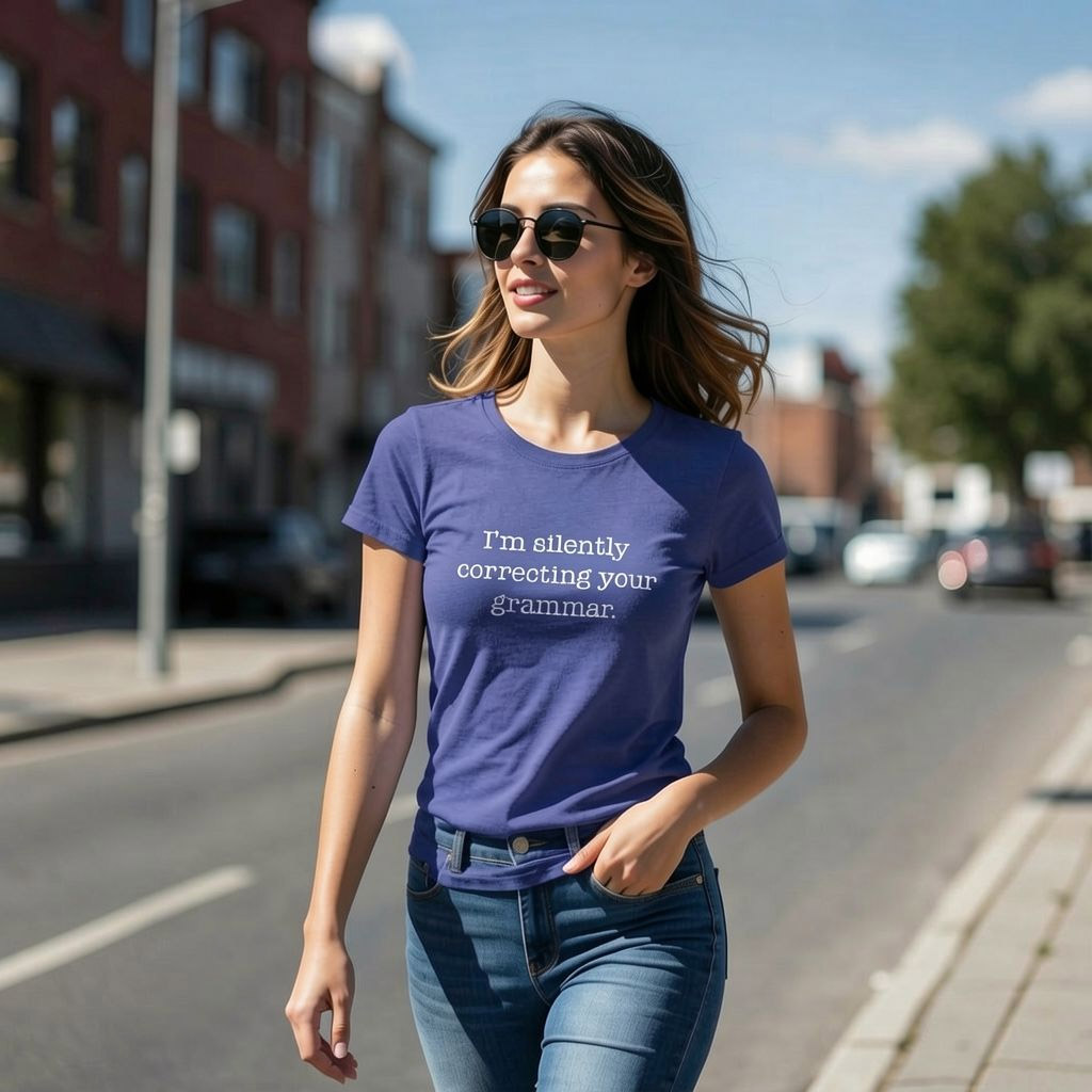 Womens Silently Correcting Your Grammar Funny T Shirt Nerdy Sarcastic Novelty