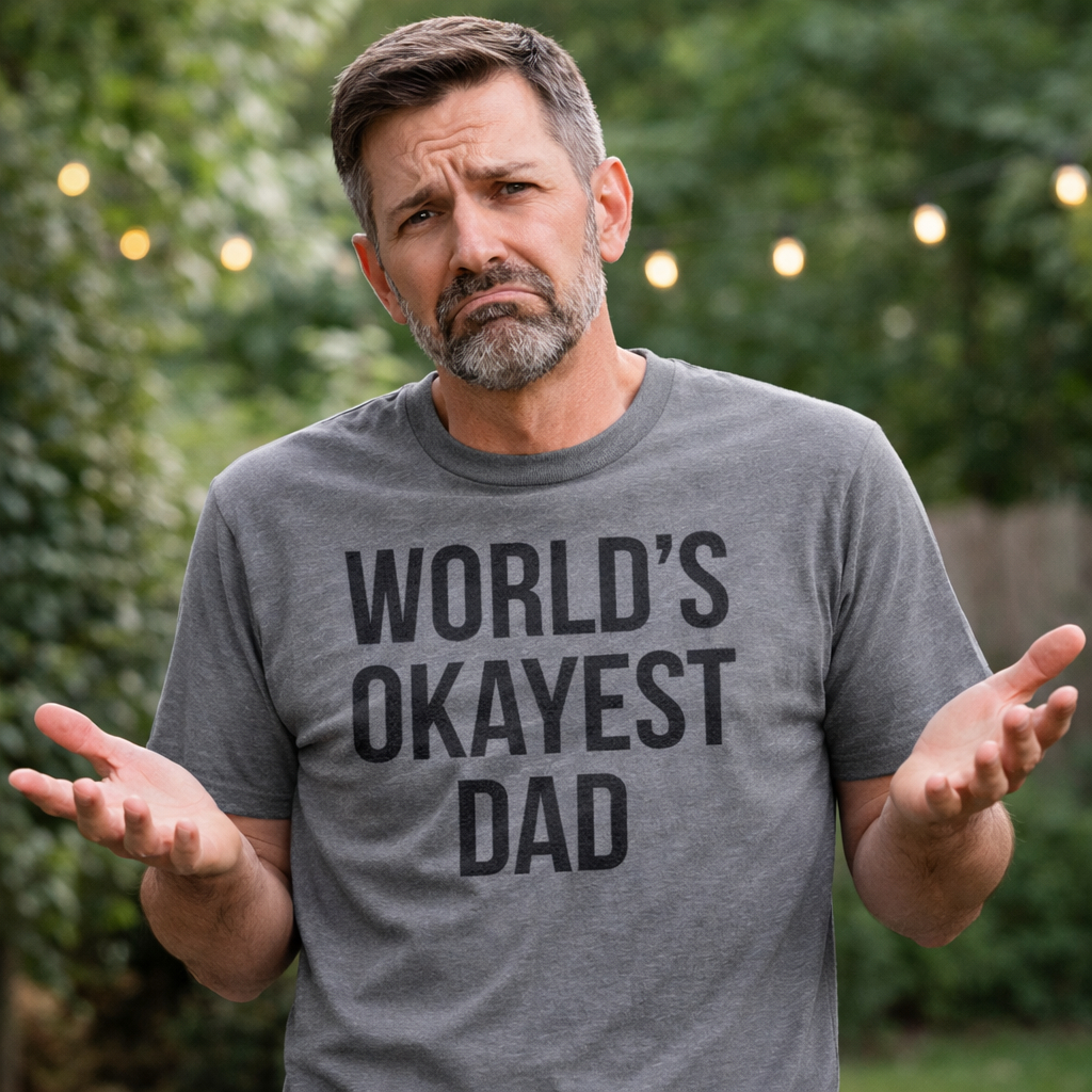 Mens Okayest Dad T Shirt Funny Sarcastic Novelty Gift for Husband Fathers Day