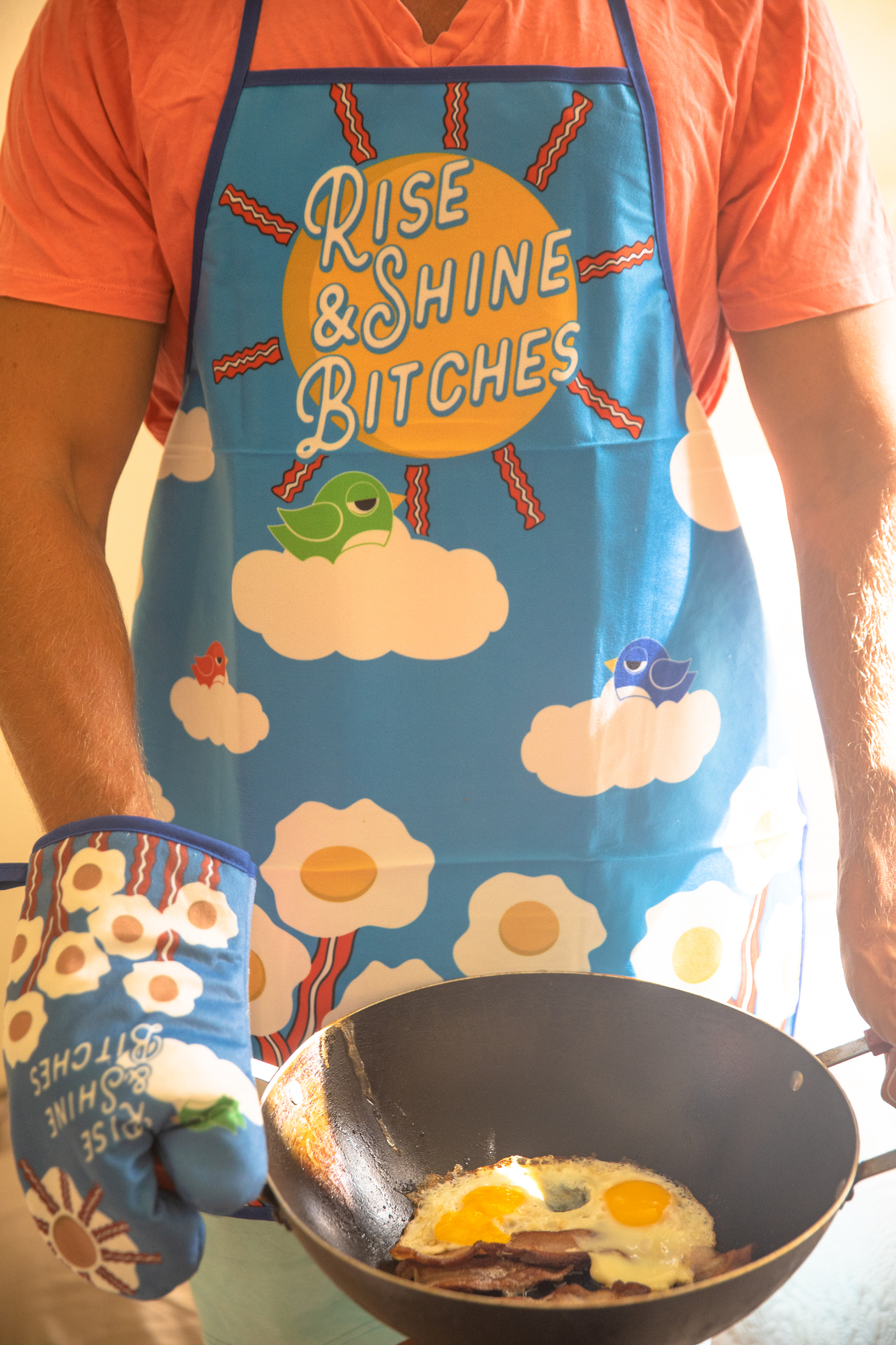 Rise And Shine Bitches Funny Breakfast Bacon And Eggs Graphic Kitchen - Picture 11 of 16