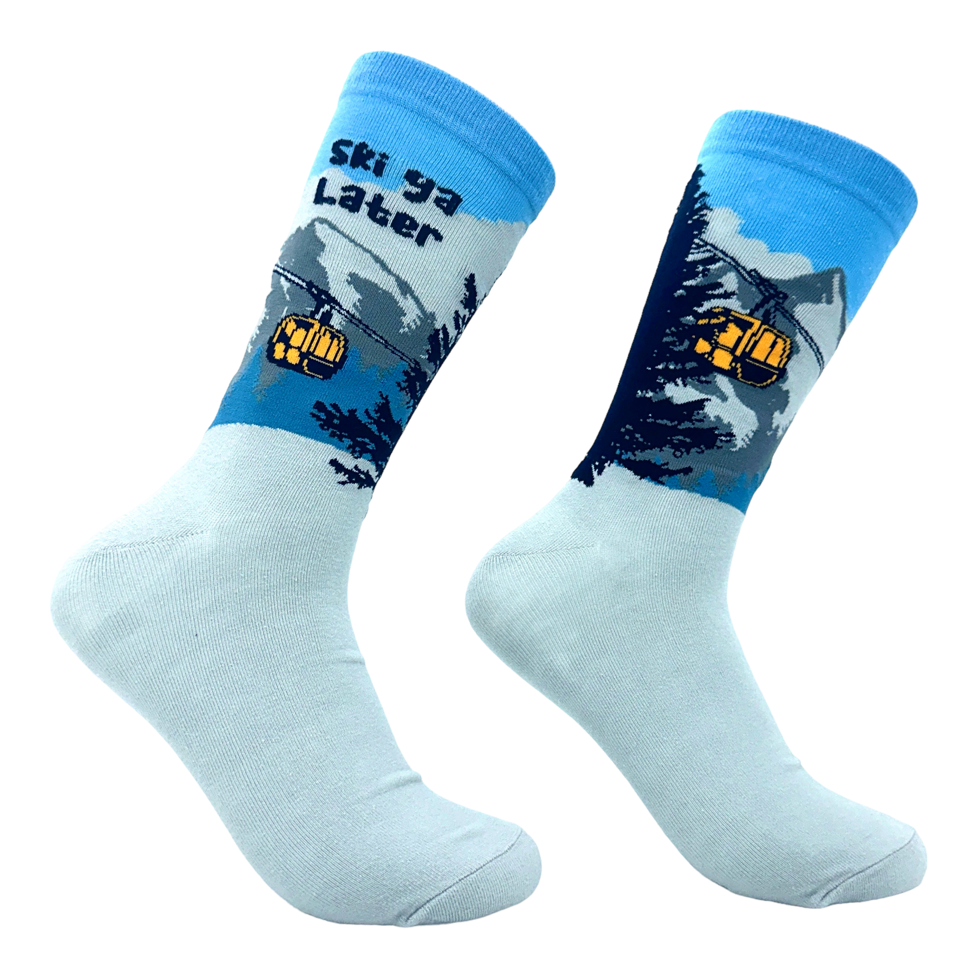 Men's Ski Ya Later Socks Funny Skiing Lodge Mountain Vacation Joke