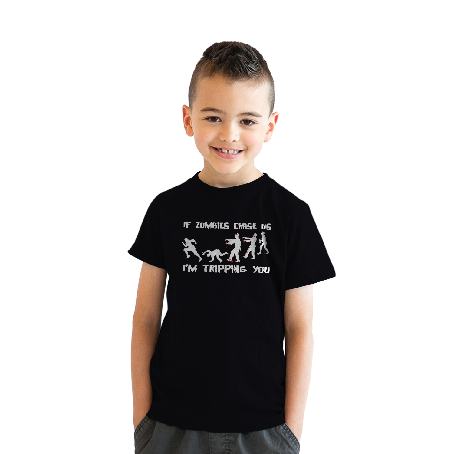 Youth If Zombies Chase Us I'm Tripping You Funny Halloween T Shirt for Kids - Picture 8 of 19