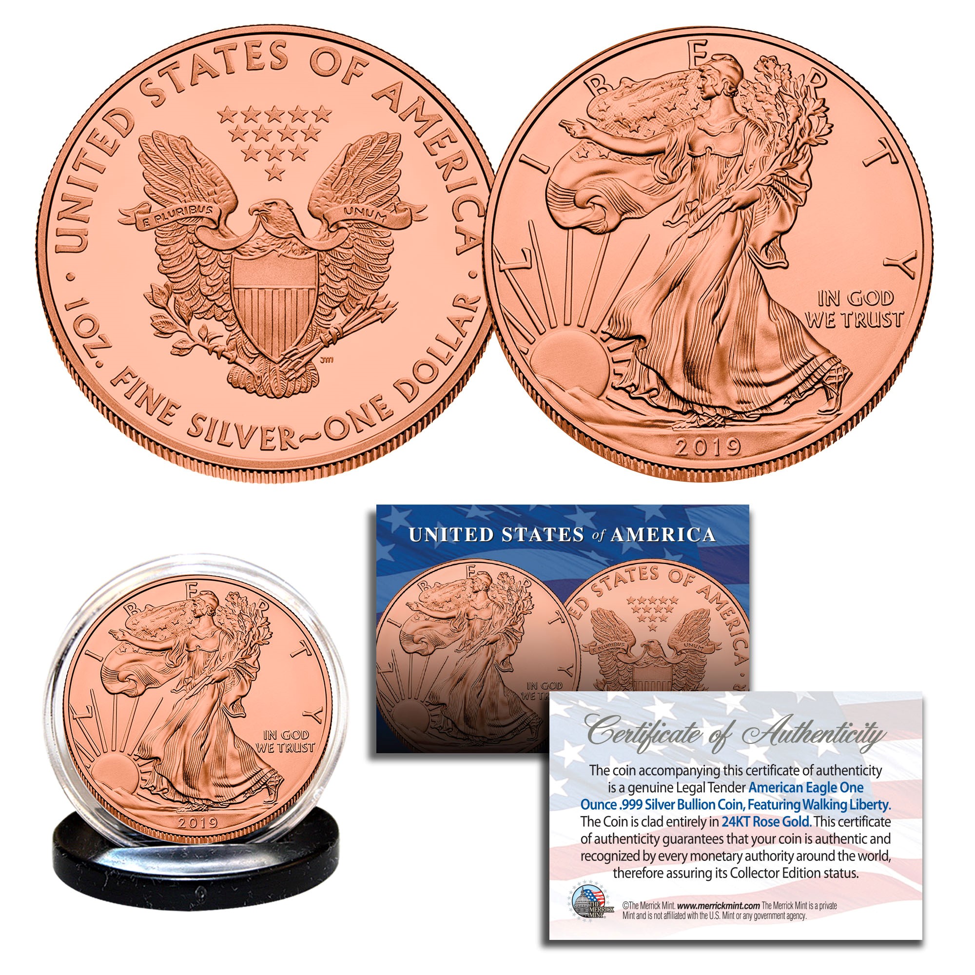 Walking Liberty American Eagle Coins 1 oz each .999 Copper Bullion 20