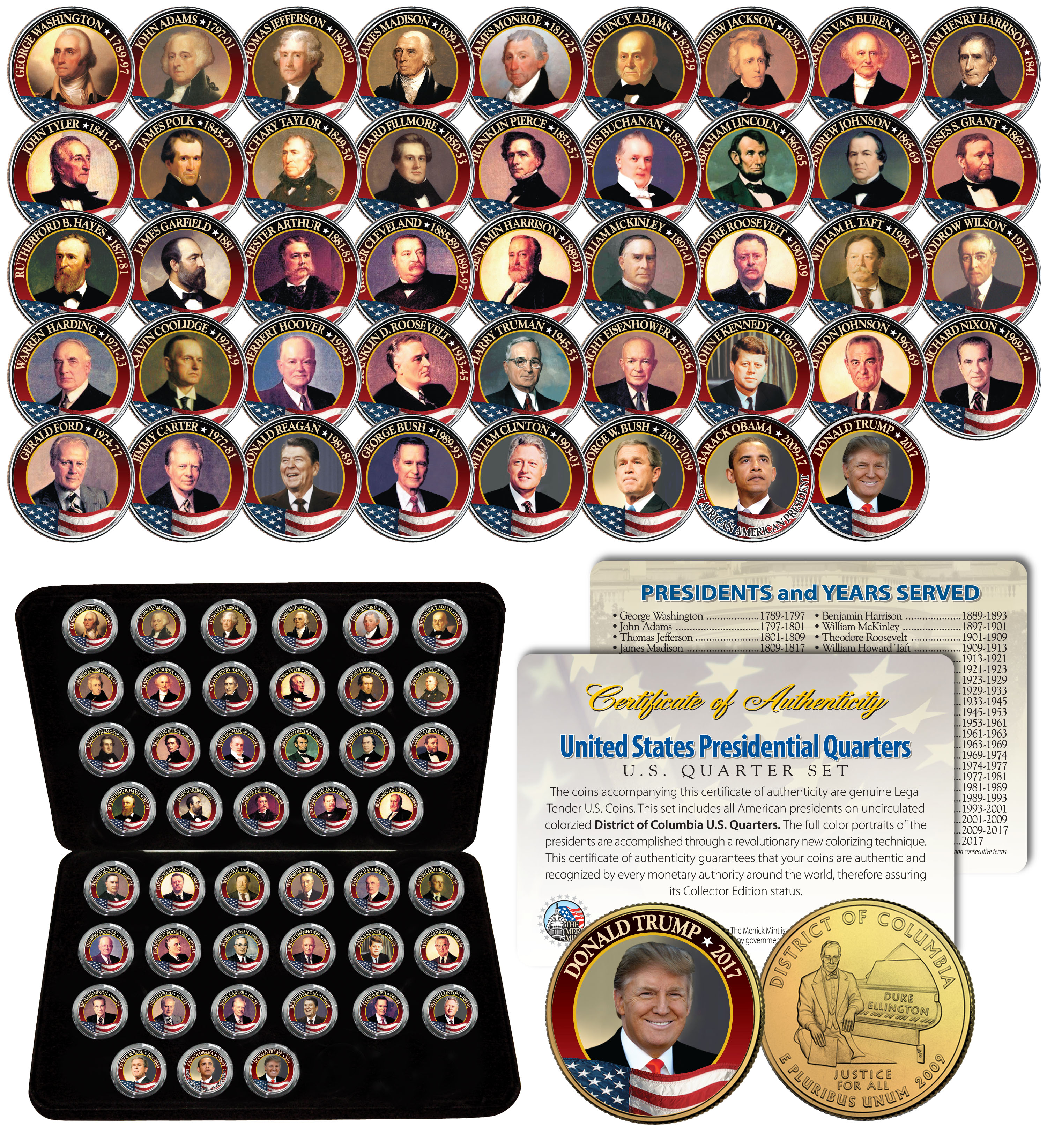 ALL 45 United States PRESIDENTS Full Coin Set 24K Gold Plated DC