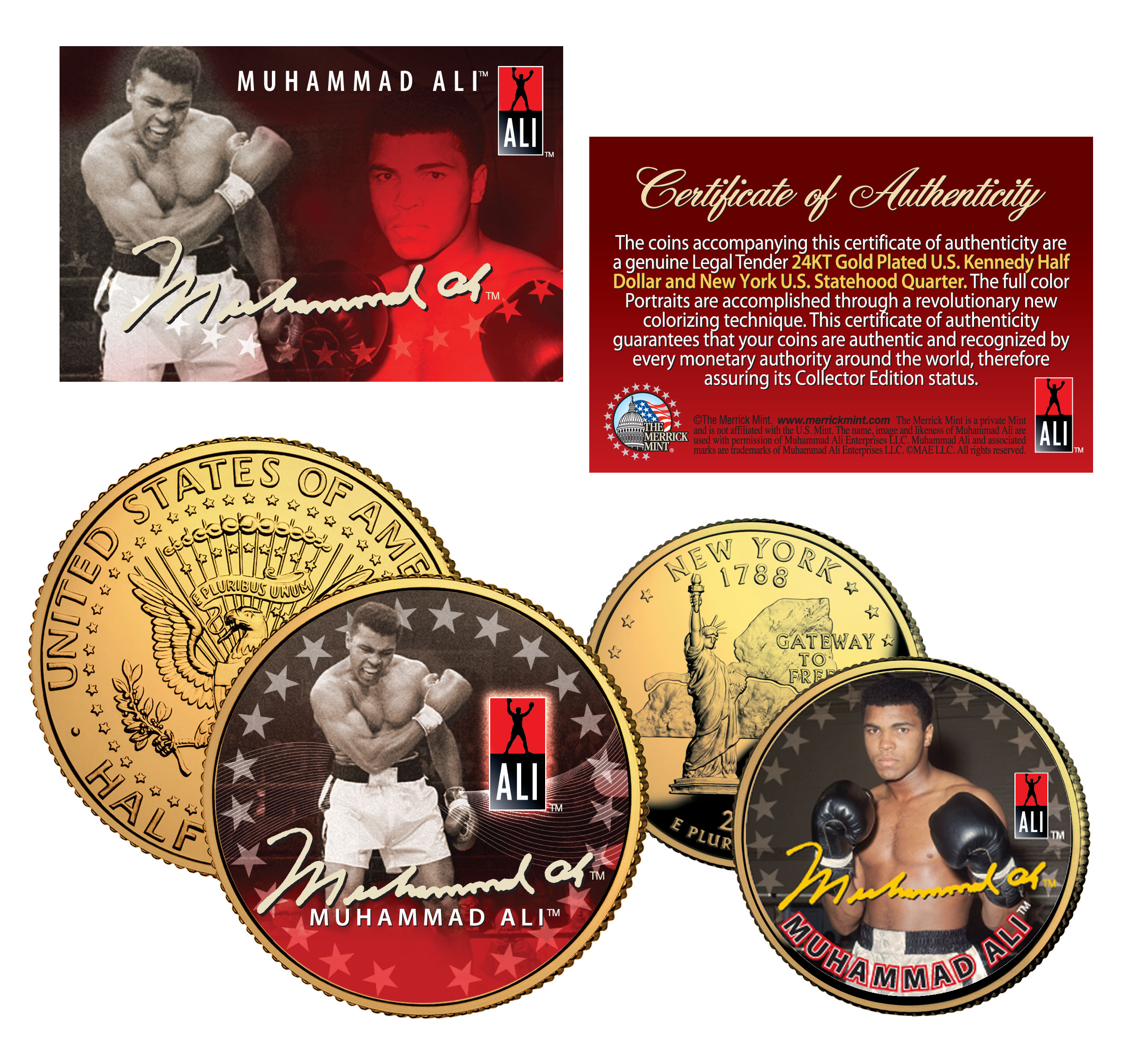 2 Dollar Muhammad Ali Rumble In The Jungle Colorized Niue Island 1 Oz Silber Farbe Coincard 2023 ** - M&uuml;nzdachs
