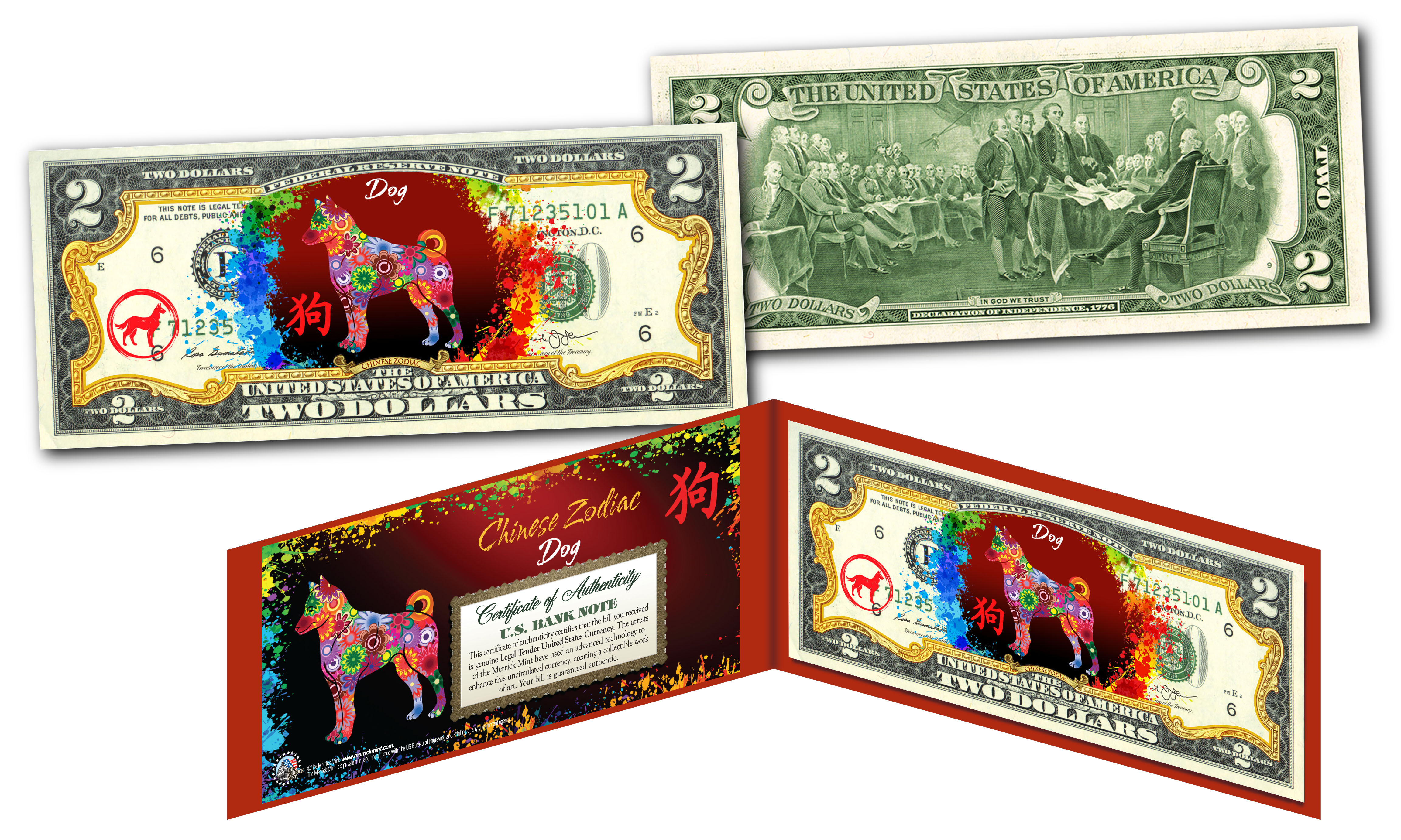 YEAR of the DOG - Chinese Zodiac Official $2 U.S. Bill RED POLYCHROME  Edition | eBay UK