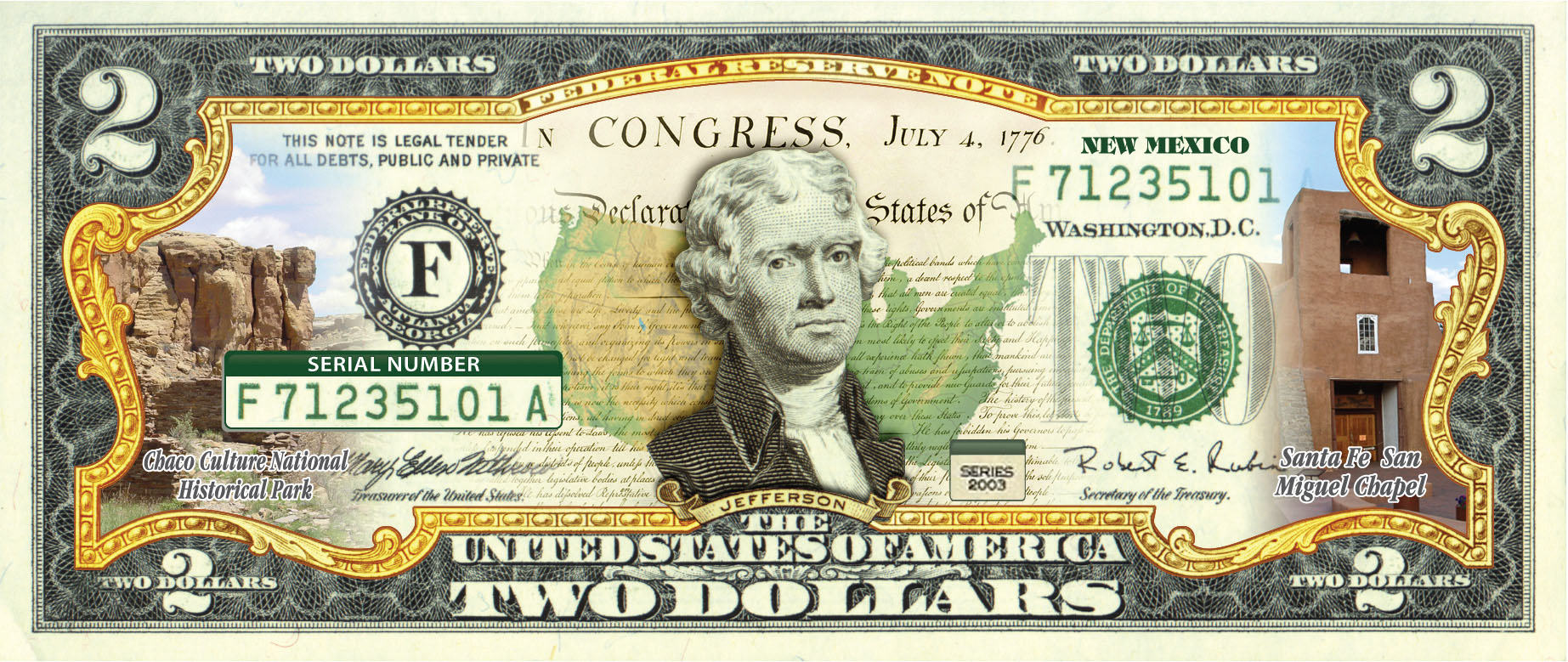 One-Dollar Currency *Green* UTAH State $1 Bill *Genuine Legal Tender* U.S