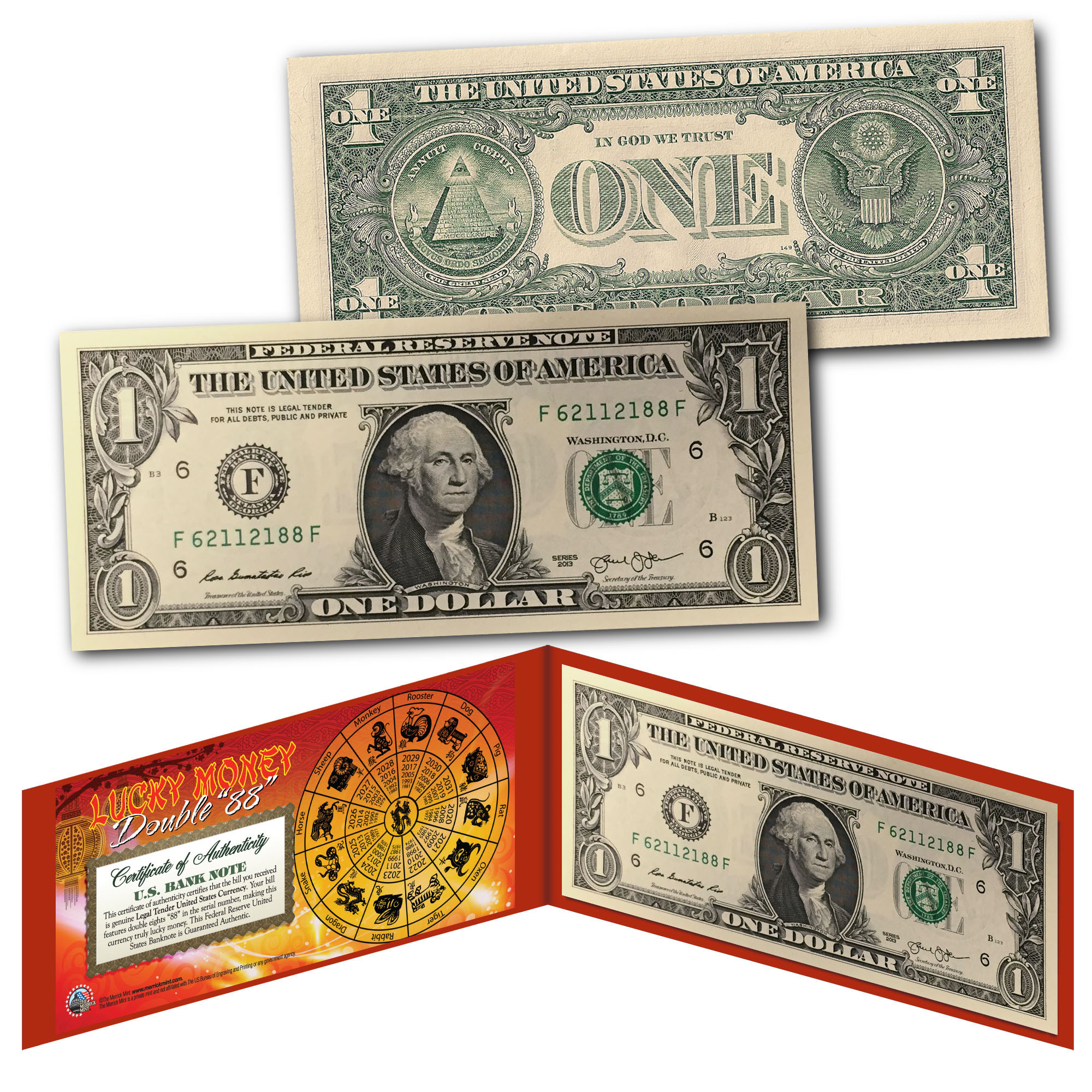Chinese Lucky 8/'s Three Note FRN Set $1 $2 $5 BEP Issue UNC
