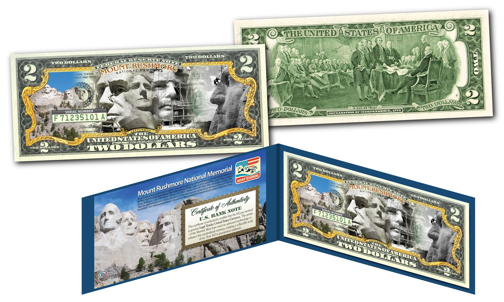 Mount Rushmore National Memorial Commemorative $2 Two-Dollar Bill - Uncirculated Legal Tender US Currency