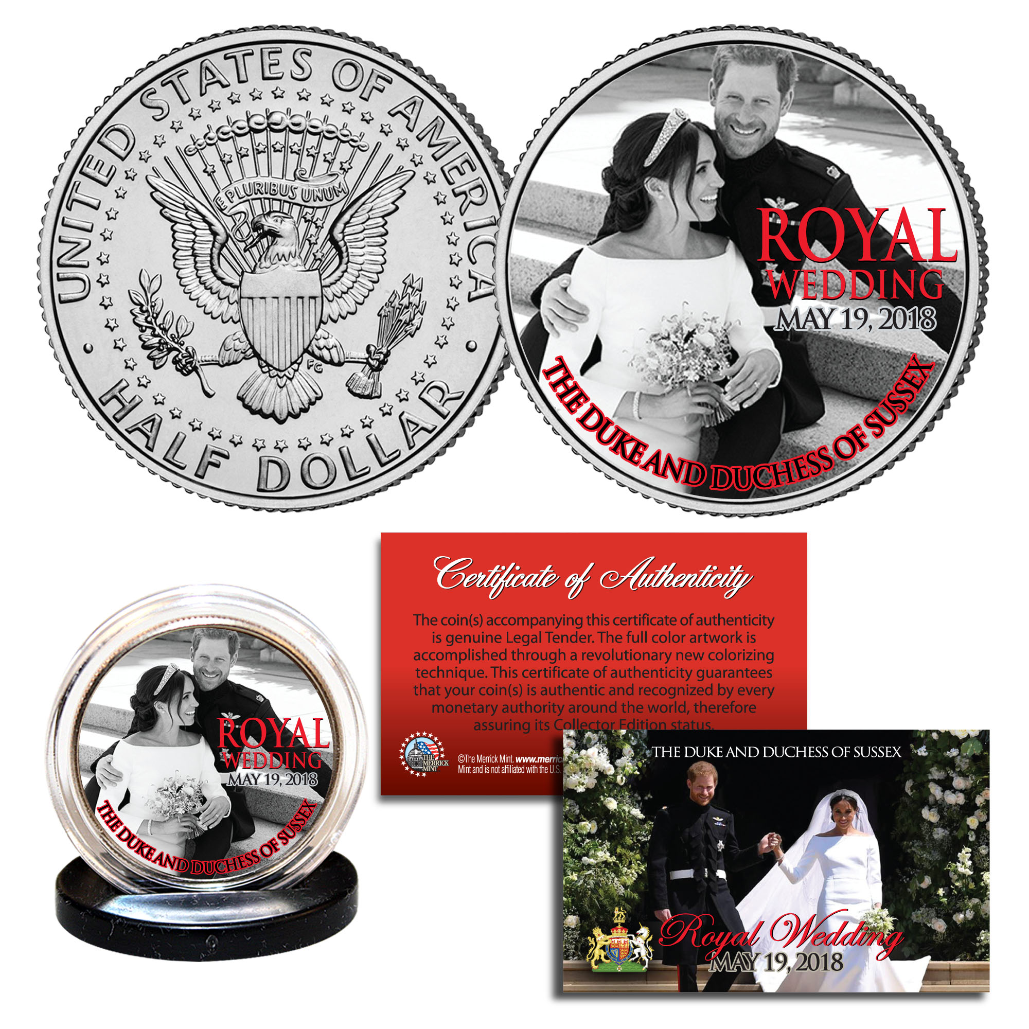 PRINCE HARRY /& MEGHAN MARKLE Official Look of Love Photo Royal Wedding JFK Coin
