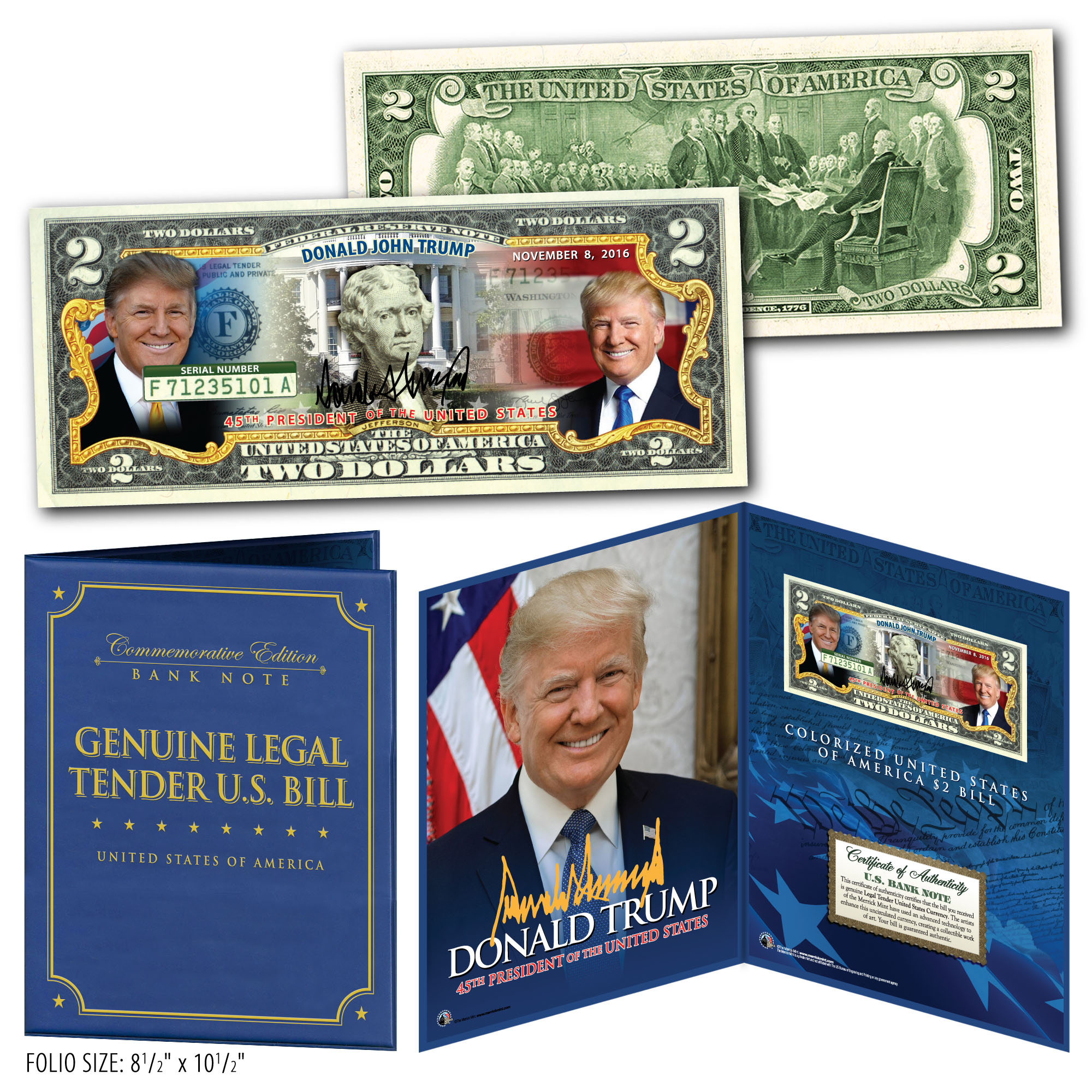 $2 Bill DONALD TRUMP 45th PRESIDENT Nov 8th OFFICIAL Genuine Legal Tender U.S