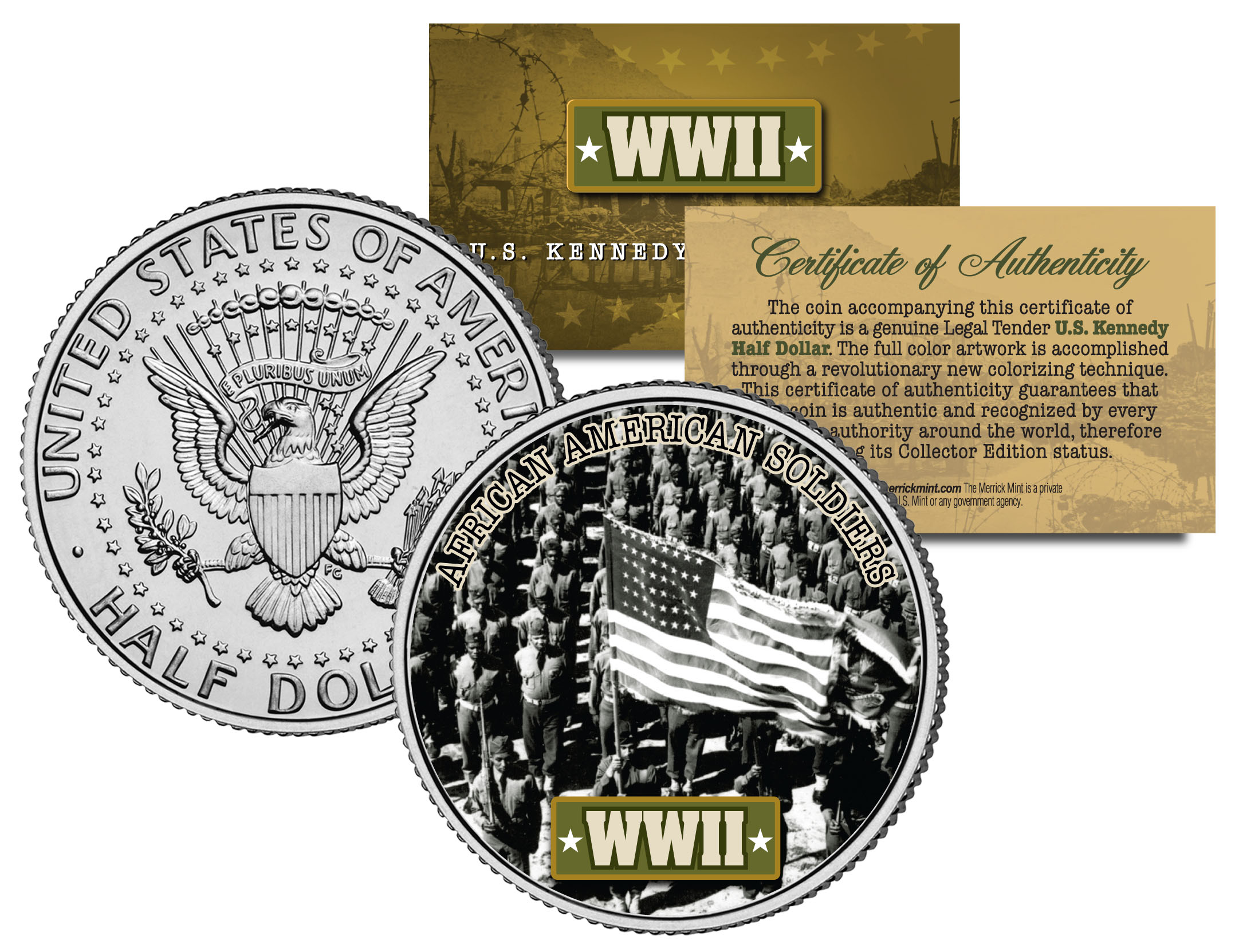 World War II African American Soldiers JFK Kennedy Half Dollar US Coin – New