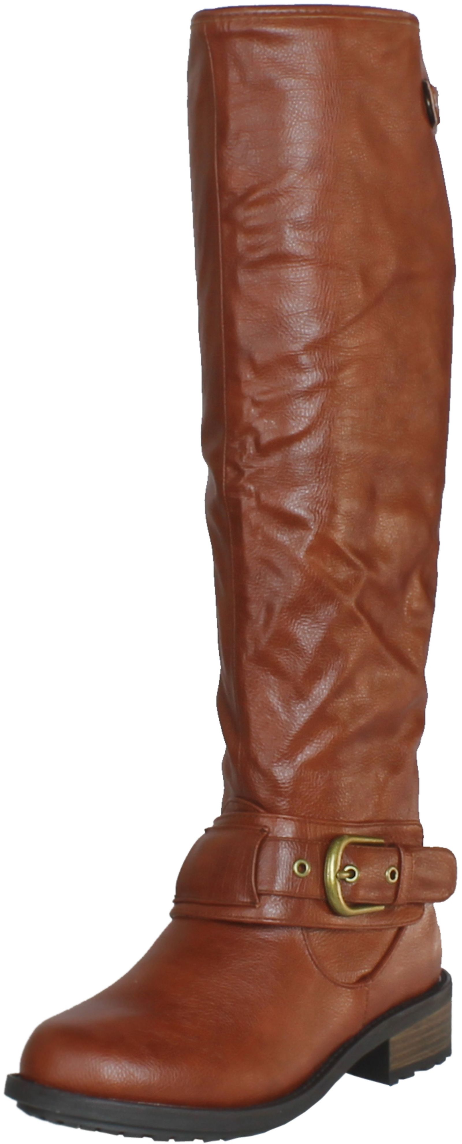 Qupid RELAX-39 Basic Casual Knee High Stacked Heel Buckle Riding Boot