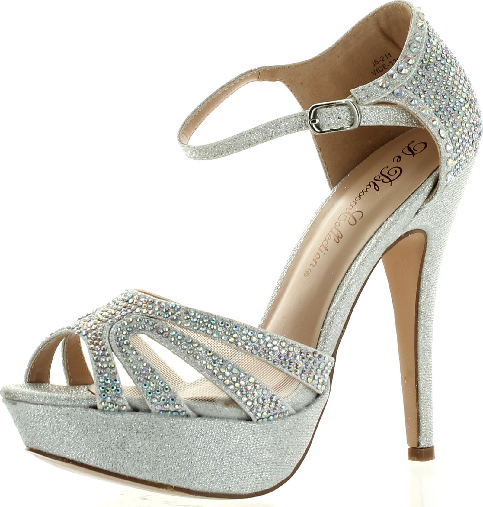 De Blossom Womens Strappy Glitter Stiletto Platform Ankle