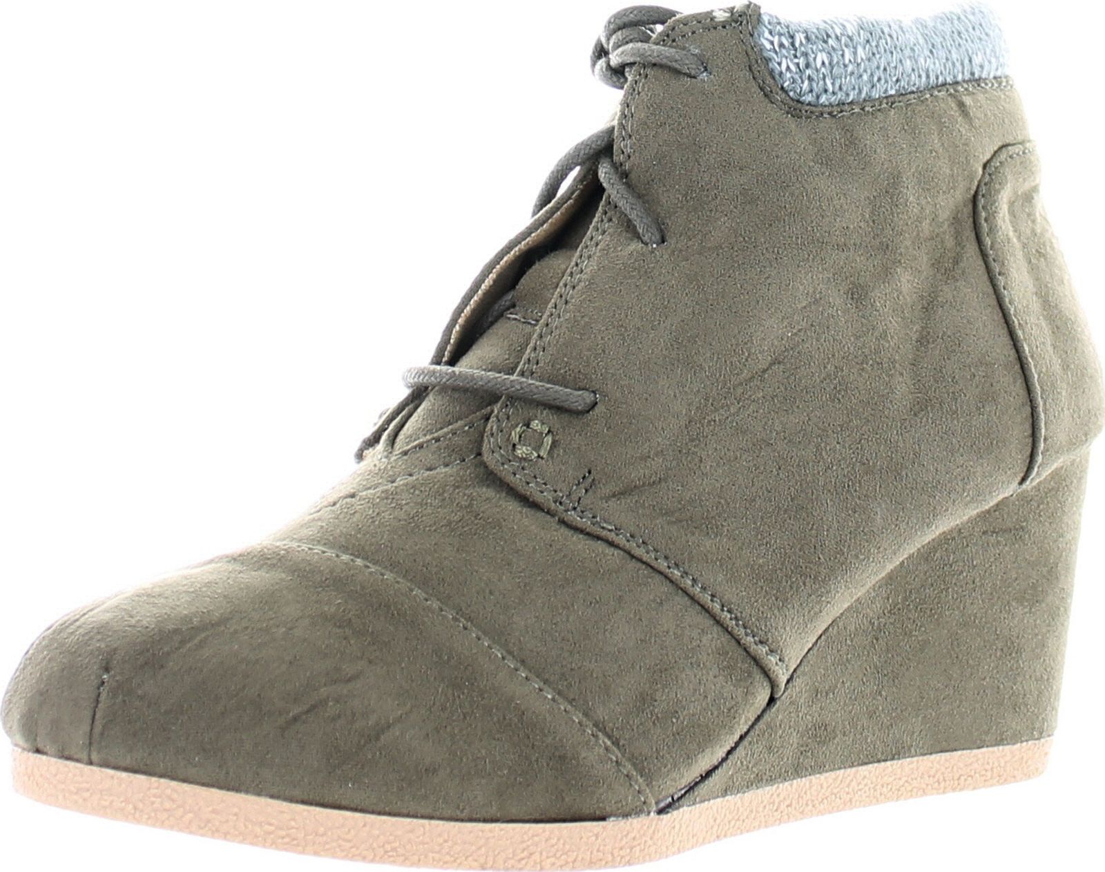 Qupid Womens Olee-15/Rex-S Lace Up Faux Leather Ankle Wedge Boots - Picture 9 of 13