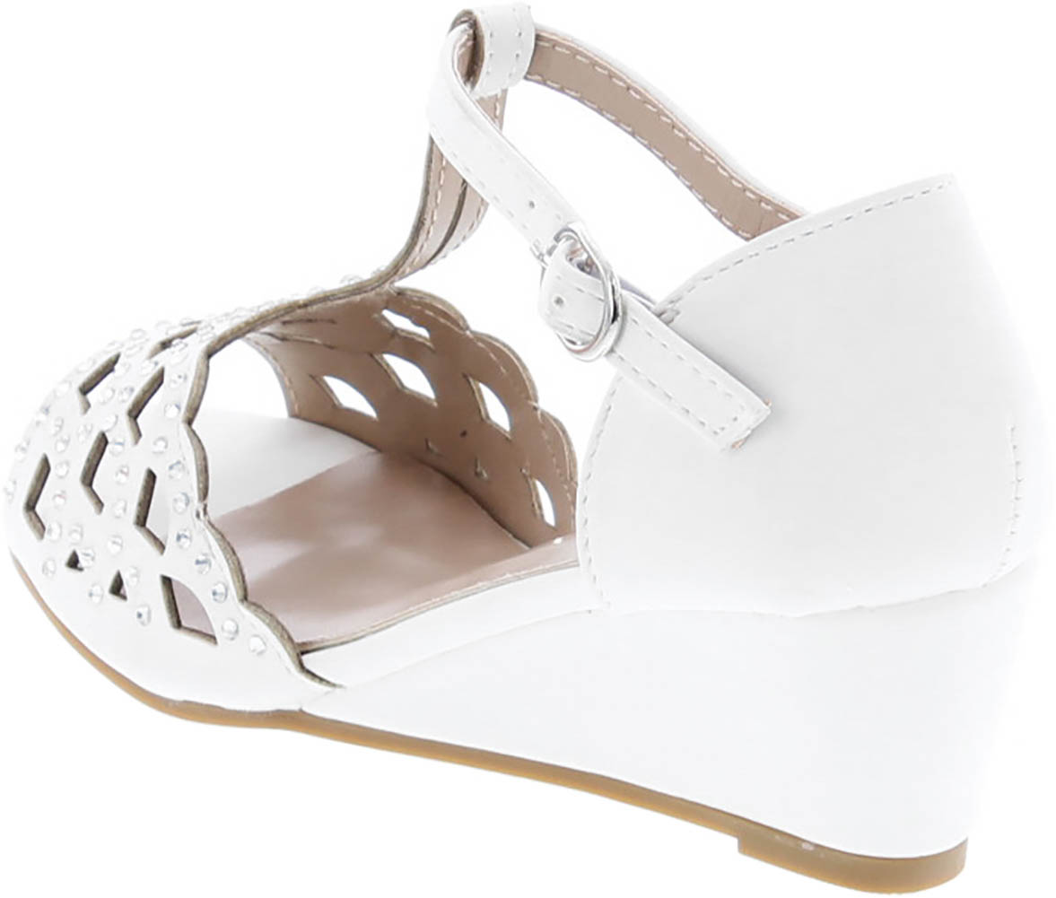 Blaze04 Kids Rhinestone Peep Toe Cut Out Ankle Strap Wedge Dress Sandal Shoes - Picture 11 of 16