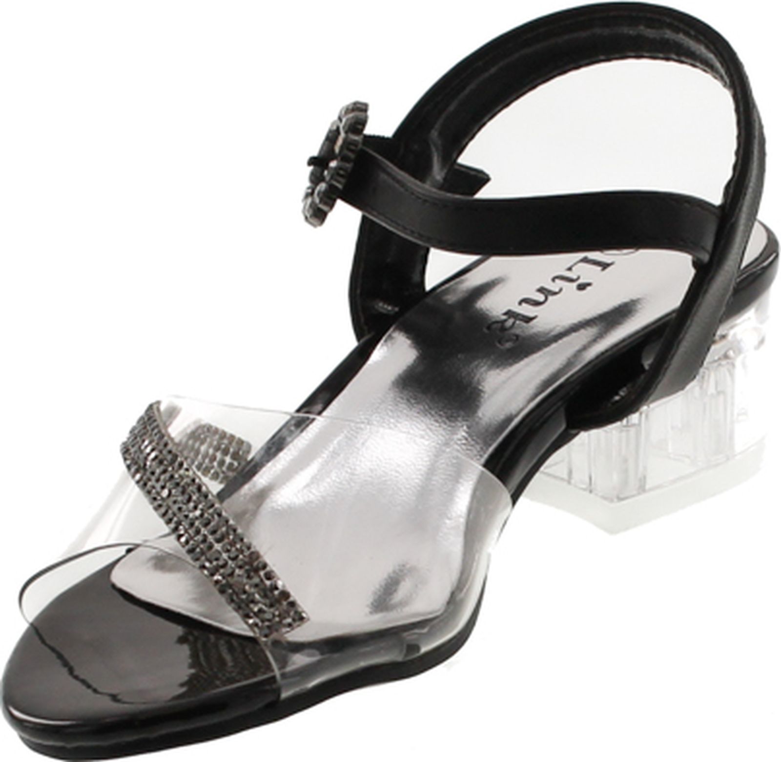 Link Sui-08K Girl's Rhinestone Clear Upper Lucite Heel Sandals - Picture 7 of 16