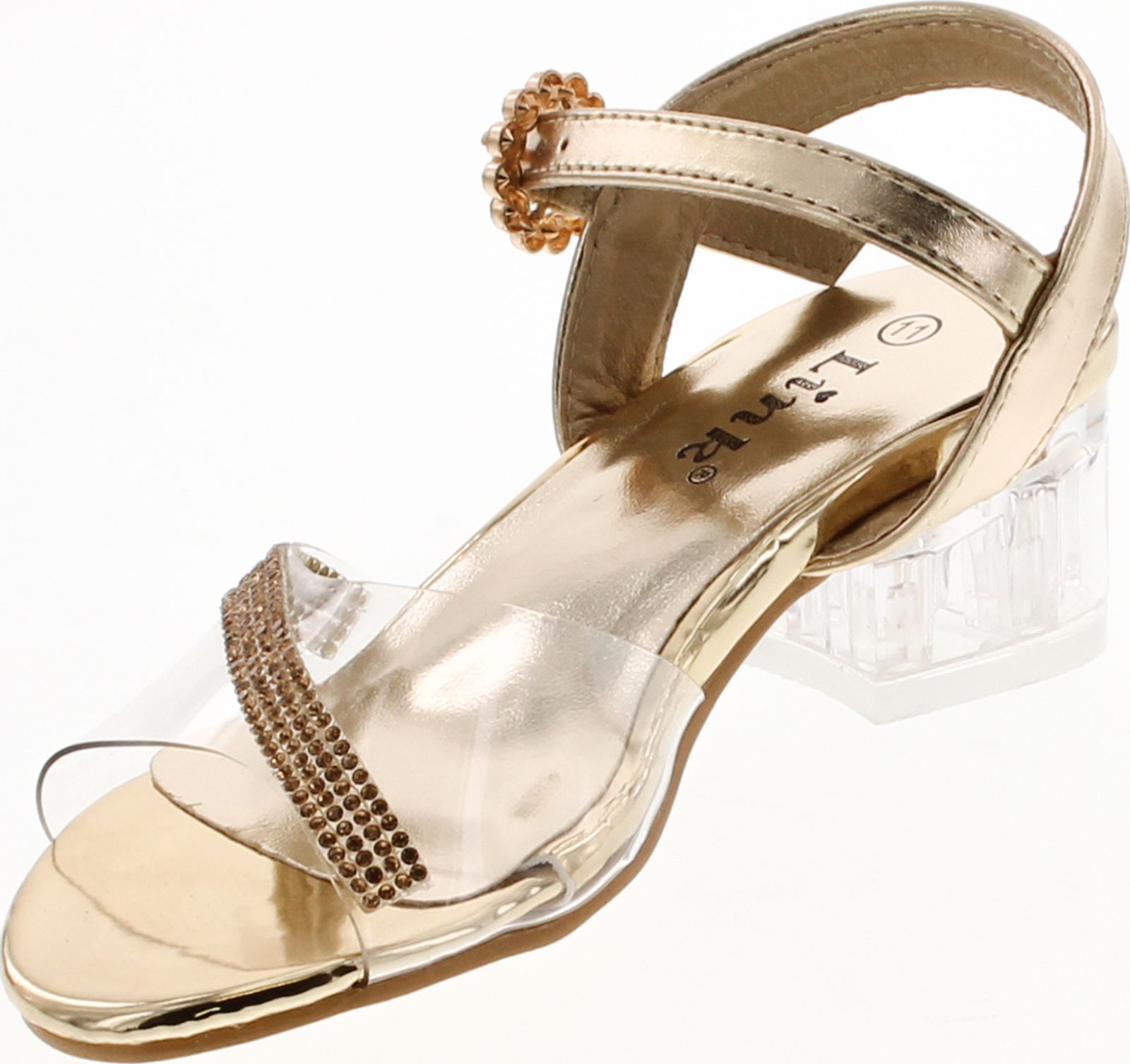 Link Sui-08K Girl's Rhinestone Clear Upper Lucite Heel Sandals - Picture 10 of 16