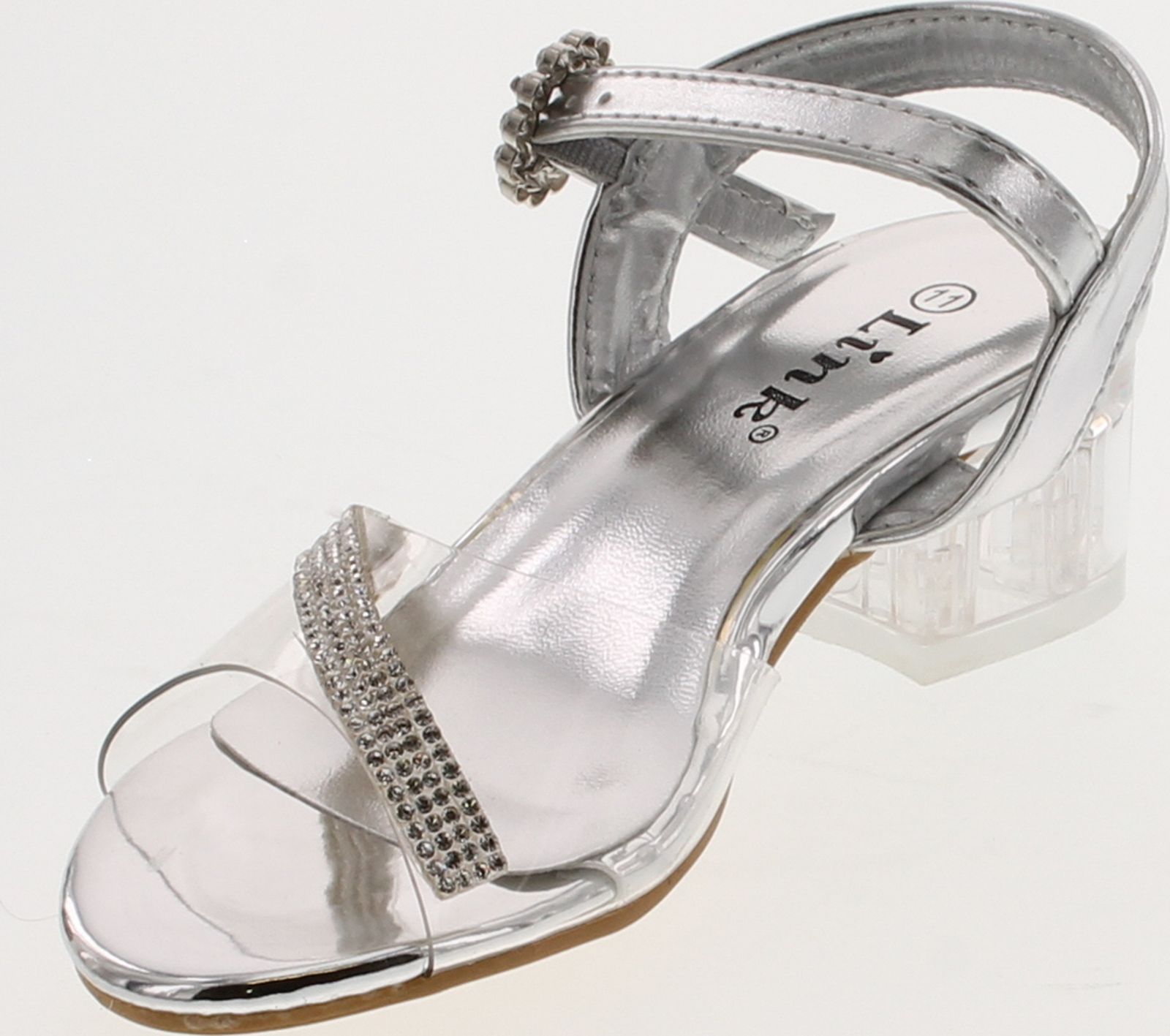 Link Sui-08K Girl's Rhinestone Clear Upper Lucite Heel Sandals - Picture 14 of 16