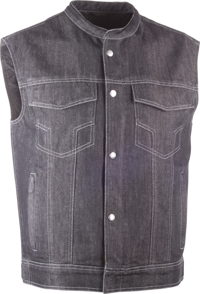 Highway 21 Adult Motorcycle Denim Vest Iron Sights Club Collar Black 2XL - Photo 3 sur 6