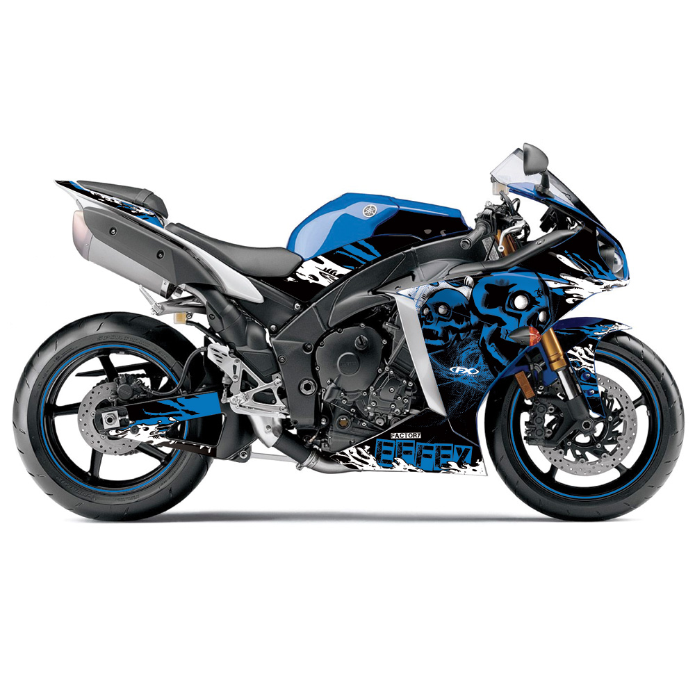 FX Skull Sport Bike Pre-Cut Graphics Wrap Kit for Yamaha YZF R1 07-08 Blue