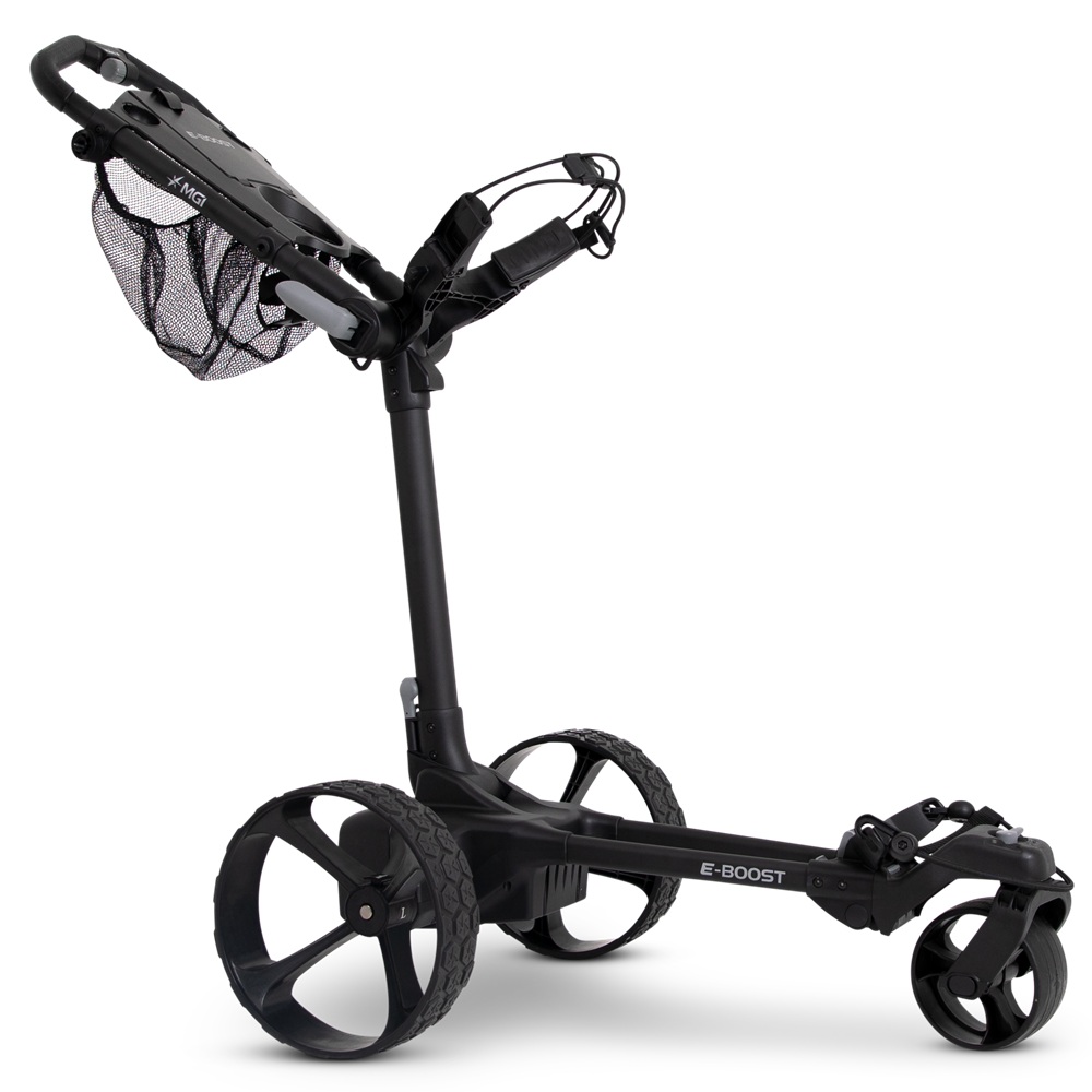 MGI - E-Boost Electric Assisted Golf Push Cart | Provides Extra Assistance with Hills and Terrain | Play up to 14 Holes - Matte Black