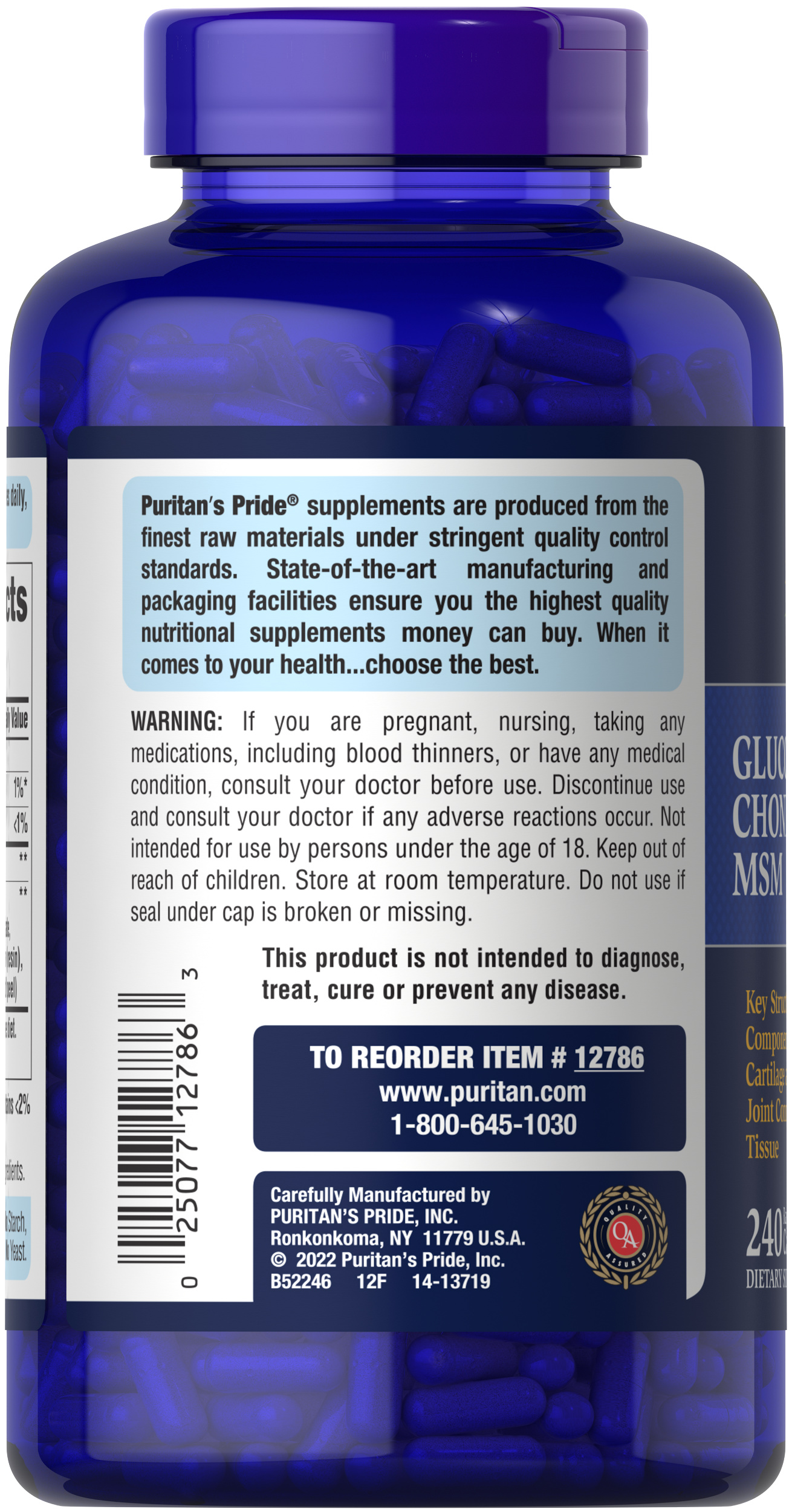 Puritans Pride Double Strength Glucosamine Chondroitin MSM Joint Soother-240Caps