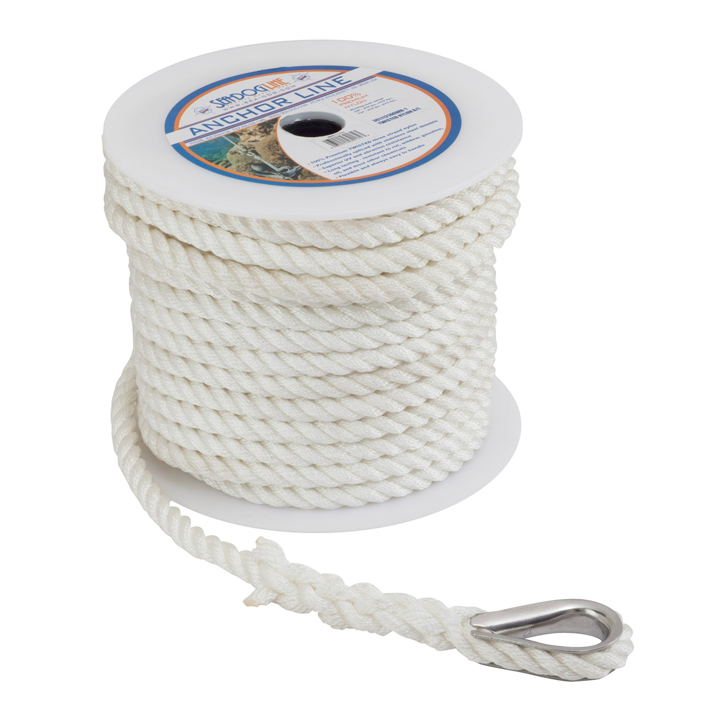 1//2 Inch x 100 Ft Premium Three Strand Twisted Nylon Anchor Line for Boats