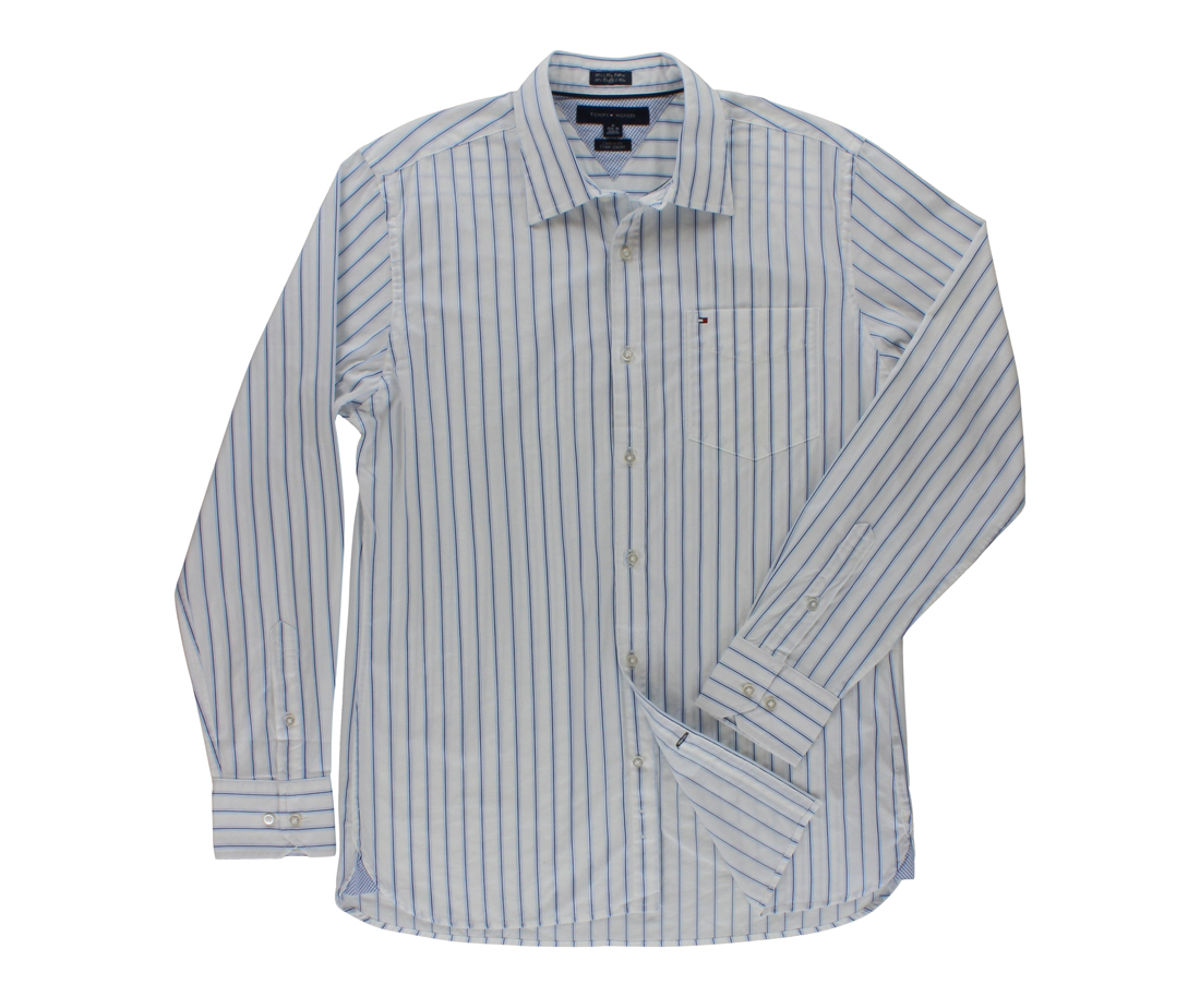 Tommy Hilfiger Collar Striped Button Down Mens Button-Down Dress Shirts Size L,