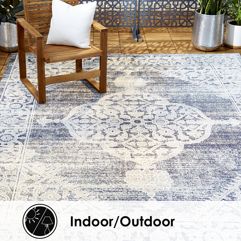 Nicole Miller Designer Area Rug Navy Blue Modern Medallion Ultra Soft - Picture 8 of 11