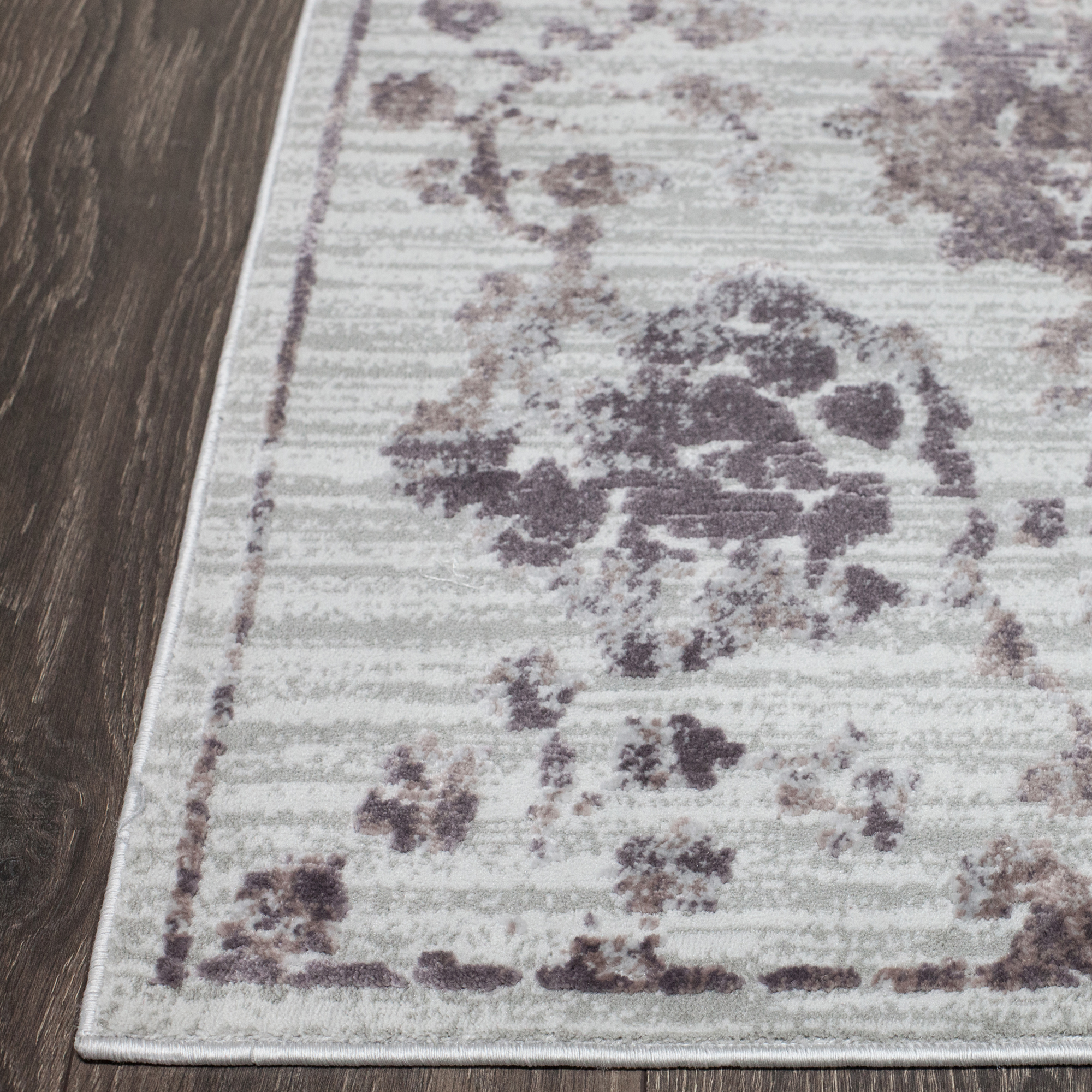 Nicole Miller Designer Area Rug Gray Contemporary Floral Cotton Blend