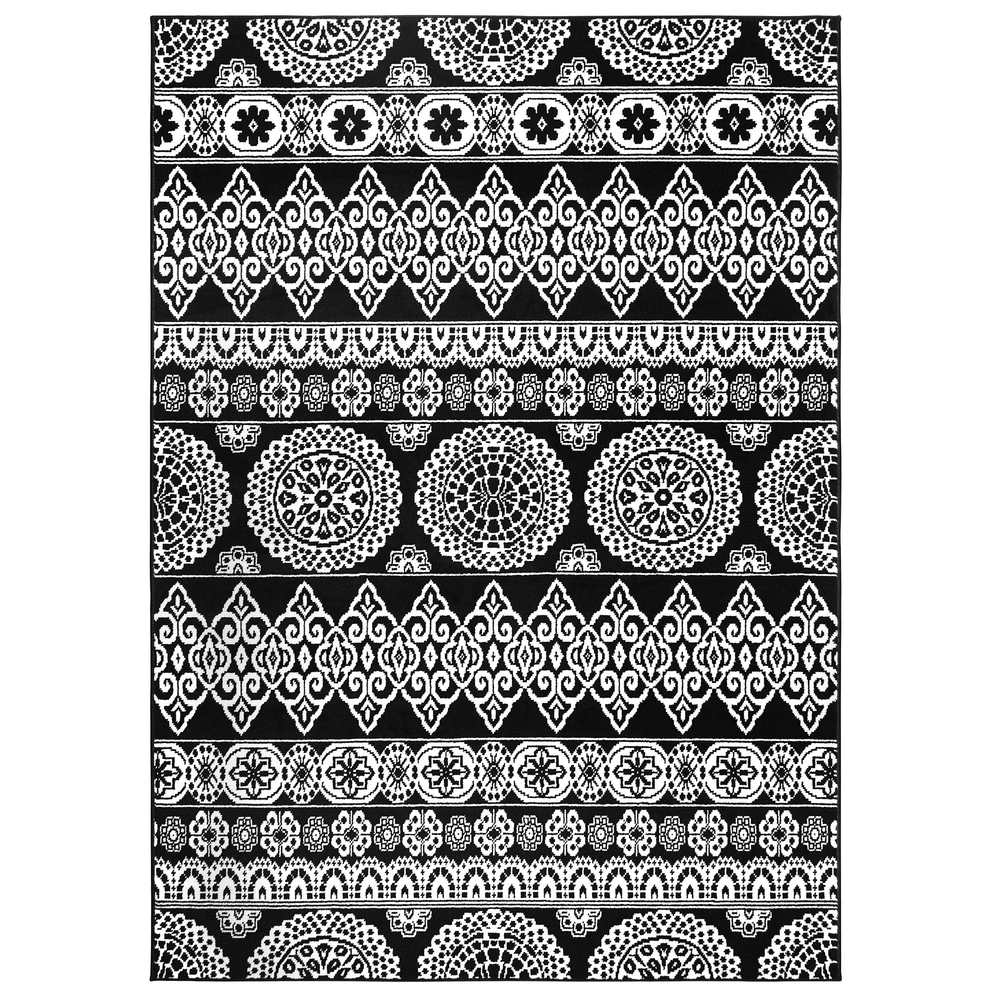 Black Geometric Modern 6x8 Area Rug Contemporary Circles Carpet - Actual 5' 2"