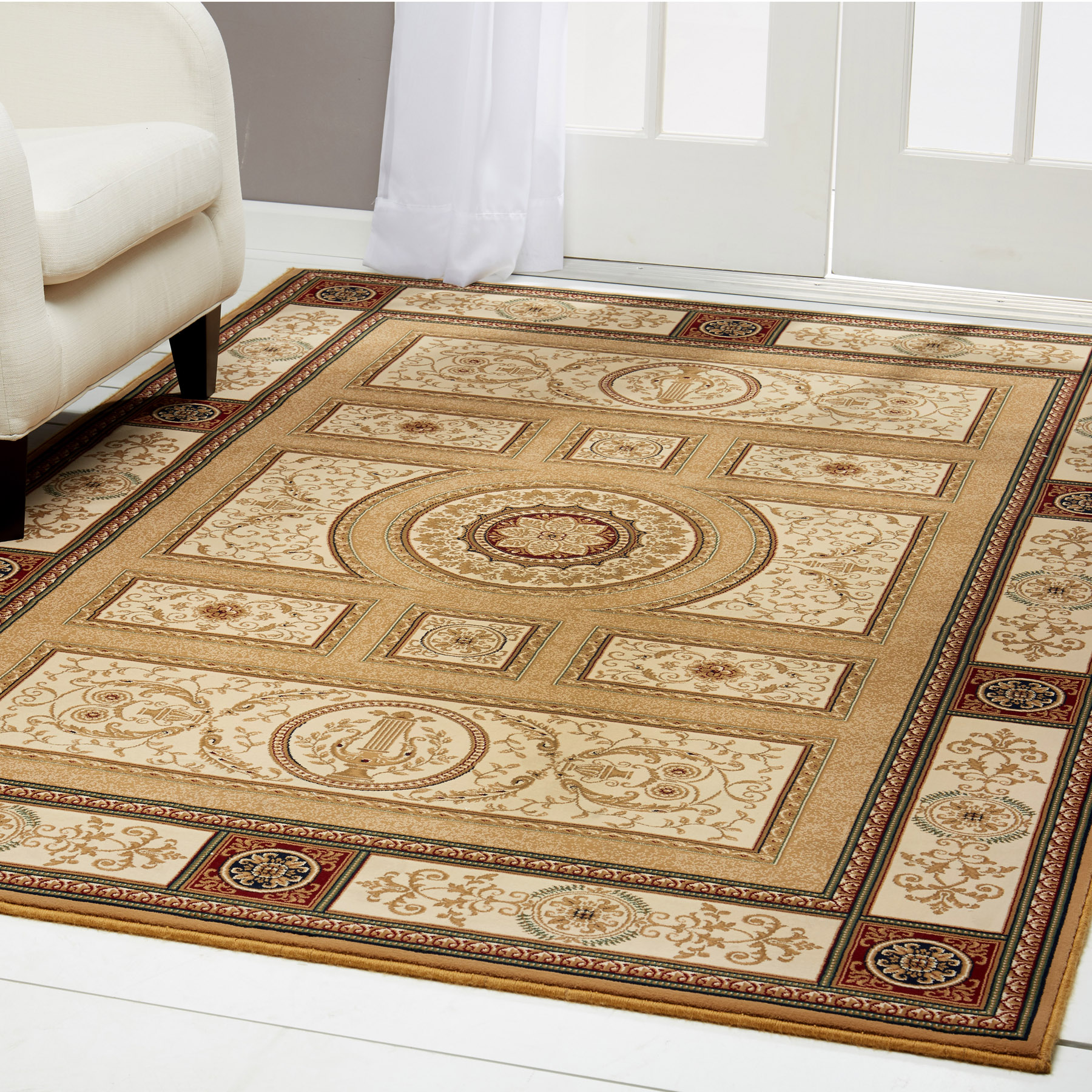 Gold Beige Bordered Area Rug Traditional Persien Oriental Carpet Rugs