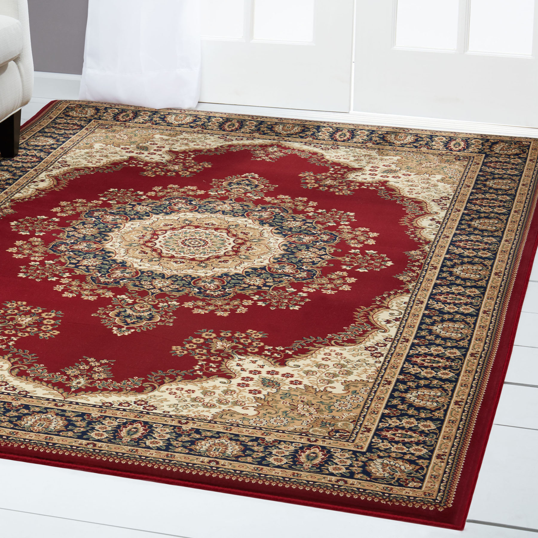 Red Beige Traditional Area Rug Persian Oriental Bordered Medallion