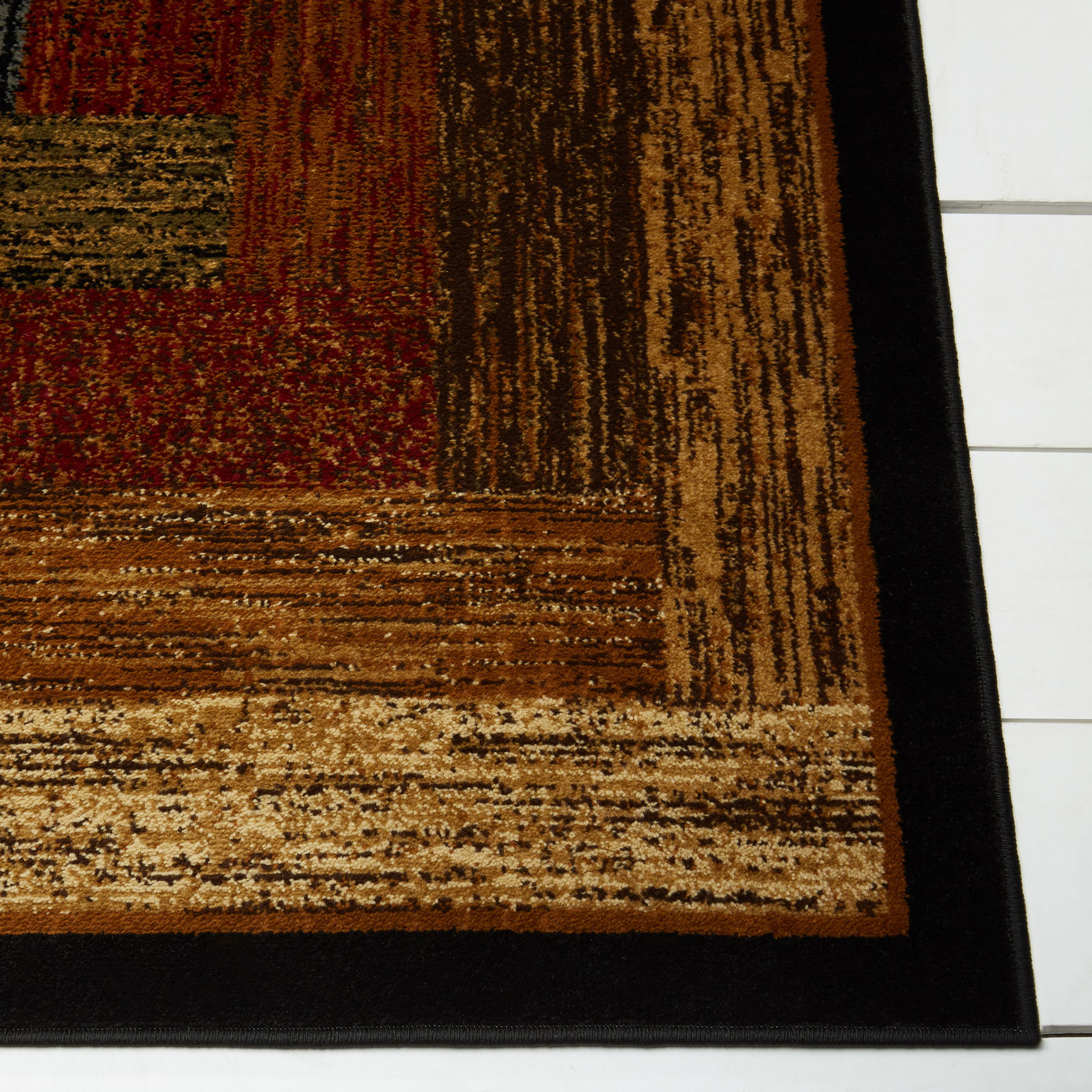 RED GREEN BEIGE TAN BORDERED MODERN GEOMETRIC AREA RUG CONTEMPORARY