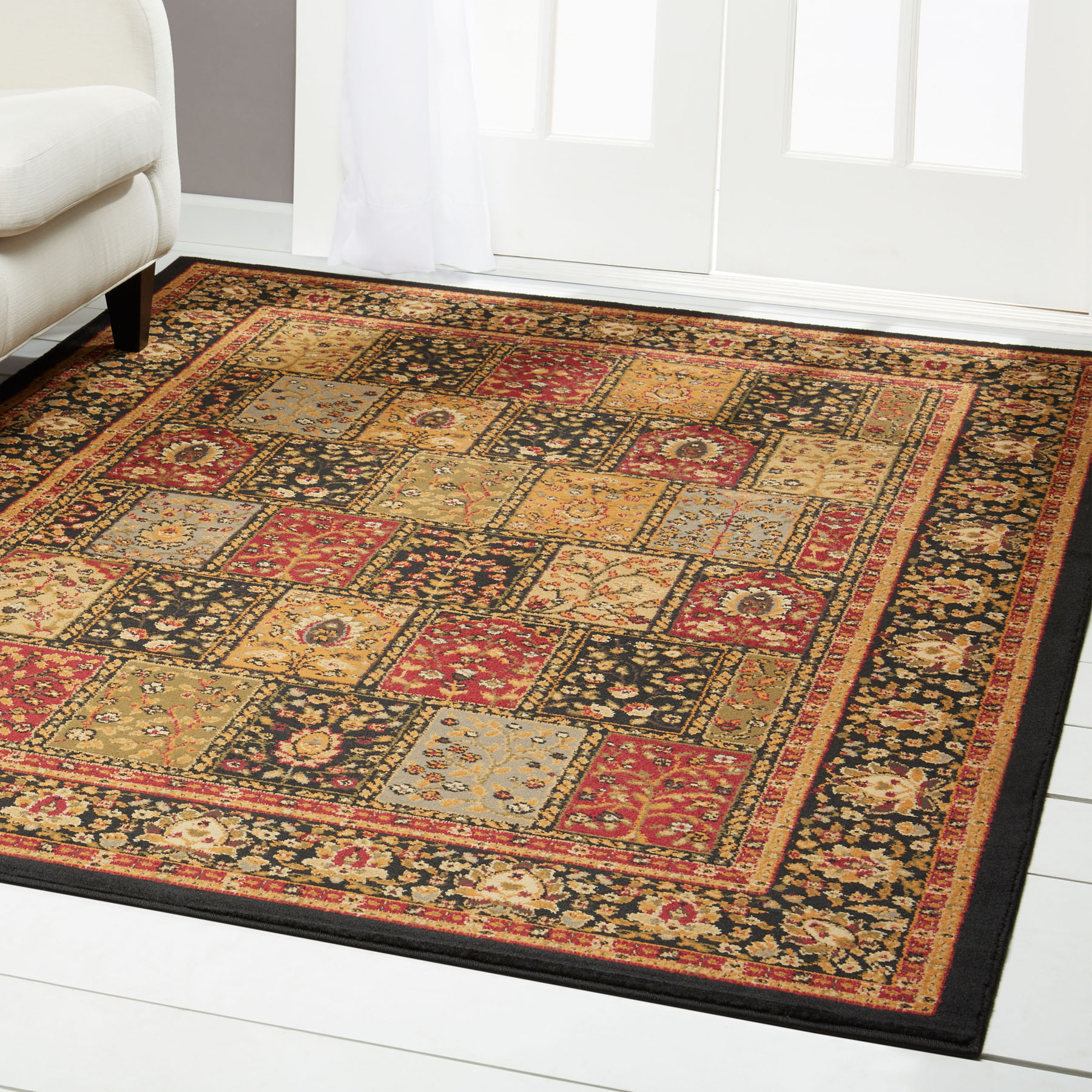 Details About Traditional Burdy Black Beige Fl Area Rug Persien Patchwork Border Carpet