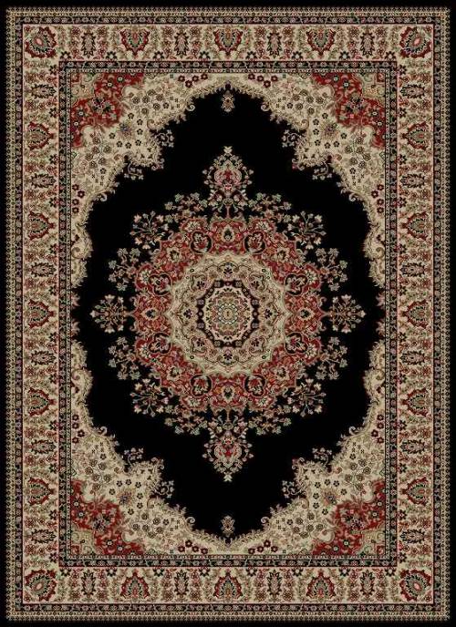Black Petals Flowers Oriental Area Rug Medallion Scrolls Ovals Persien Carpet