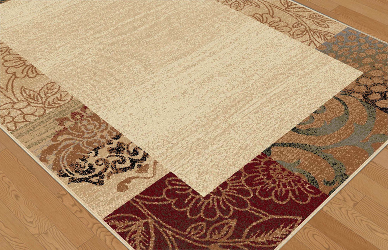 Ivories Border Blocks Country & Floral Area Rug Damask Bordered Flower Carpet - Picture 5 of 9