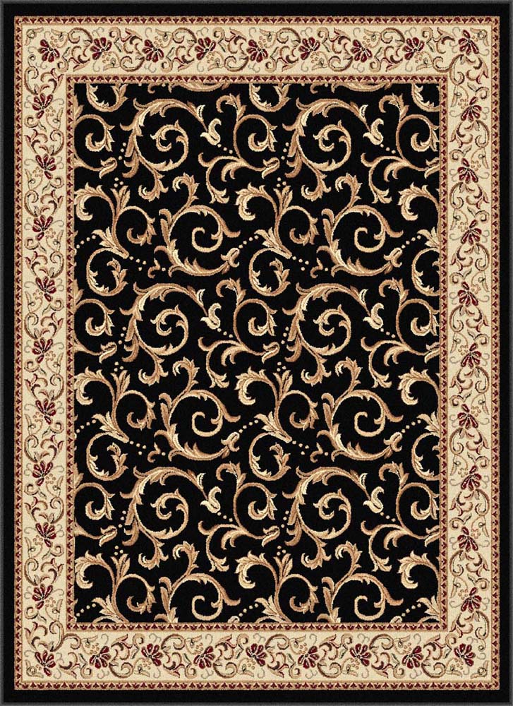 Alfombra de área oriental Black Vines Leaves bordeada paneles pergaminos alfombra - Imagen 4 de 12