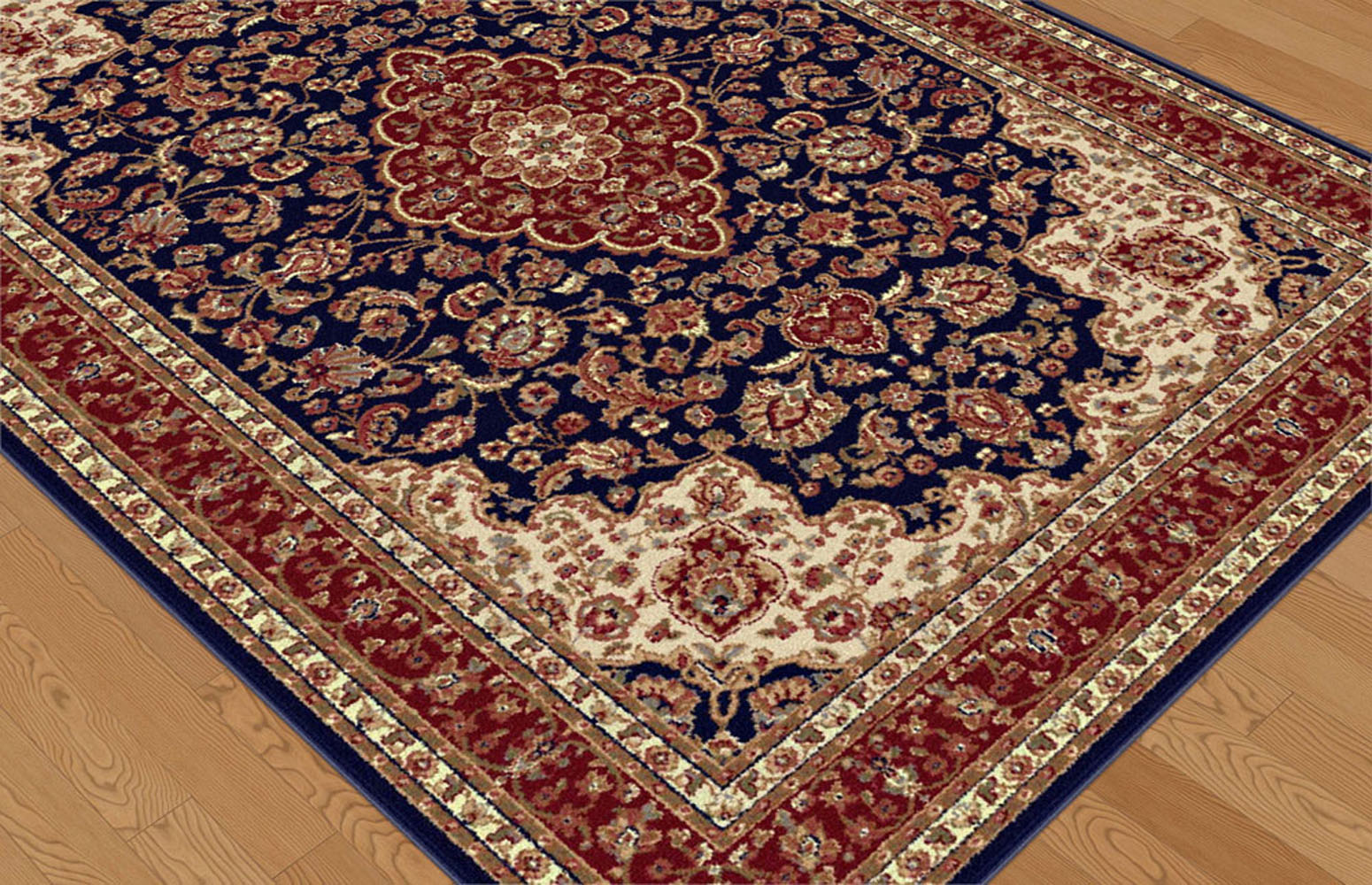 Blue Medallion Vines Oriental Area Rug Oriental Scrolls Bordered Persien Carpet - Picture 8 of 15