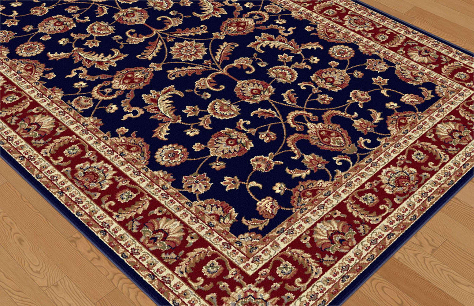 Blue Leaves Bordered Oriental Area Rug Oriental Scrolls Vines Persien Carpet - Picture 8 of 21