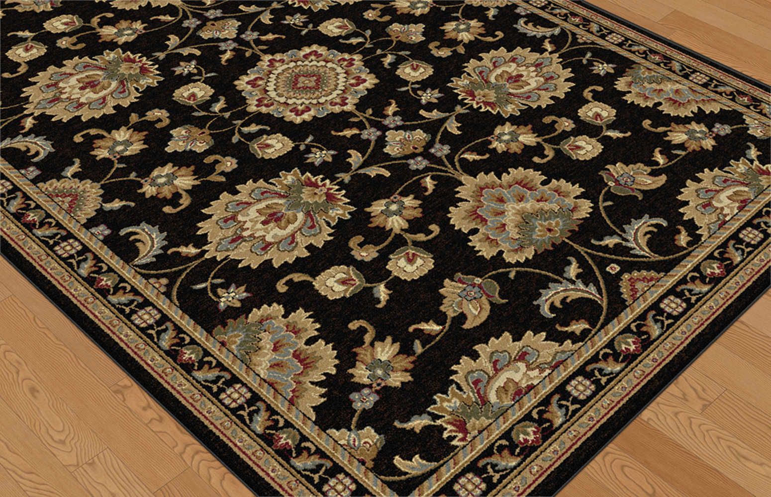 Black Circles Rings Loops Persien Area Rug Bordered Discs Vines Oriental Carpet - Picture 14 of 15