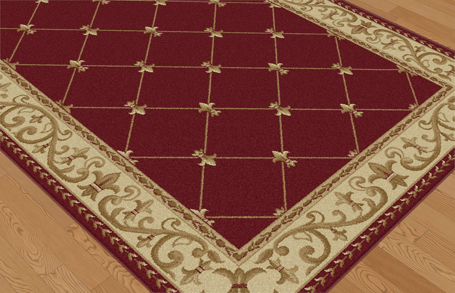 Roter Flur De Lis Locken Perserteppich umrandet Wellen Linien Orientteppich - Bild 8 von 9