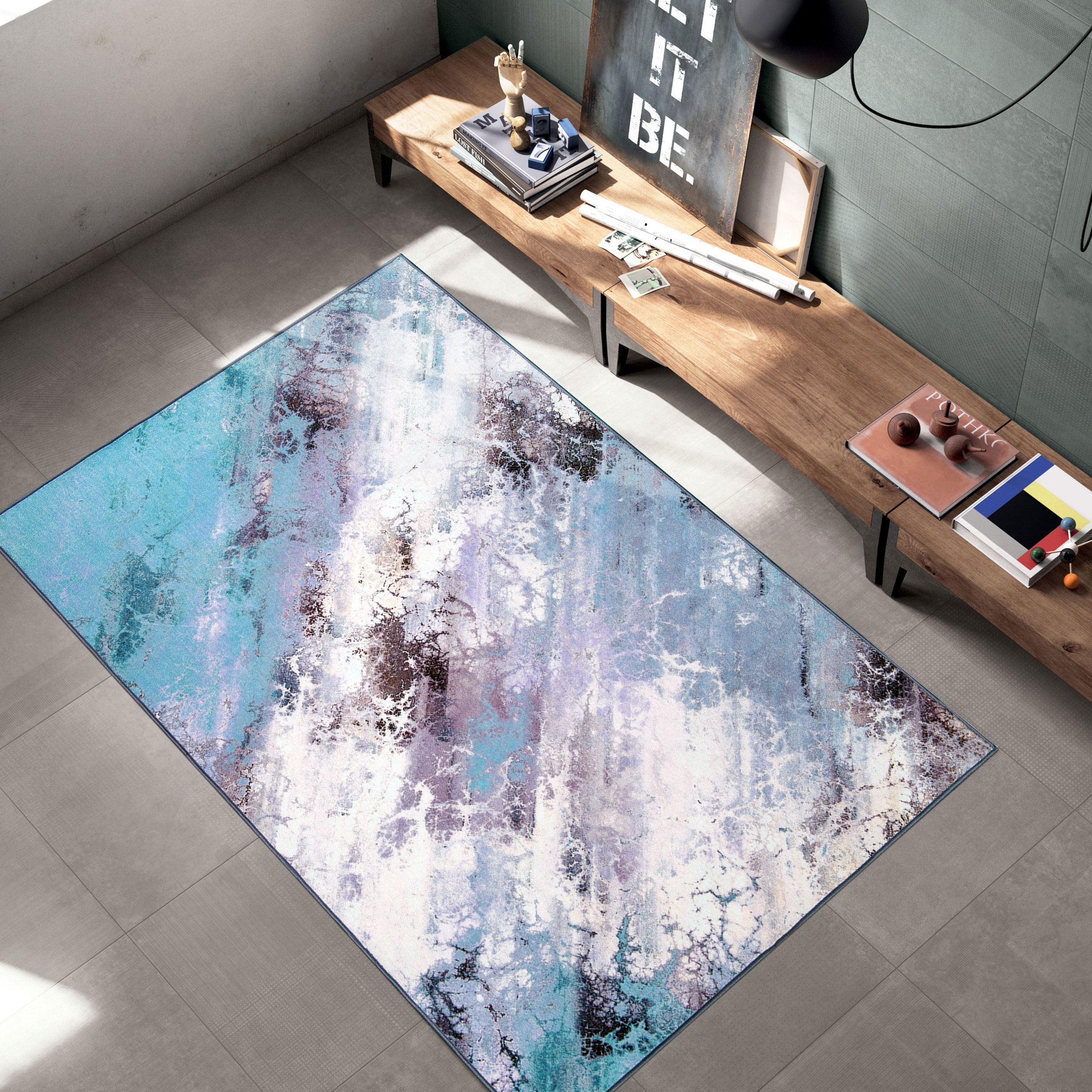 Abstract Galaxy Multi Contemporary Modern Area Rug - Non-Slip Rubber Back Carpet - Picture 7 of 12