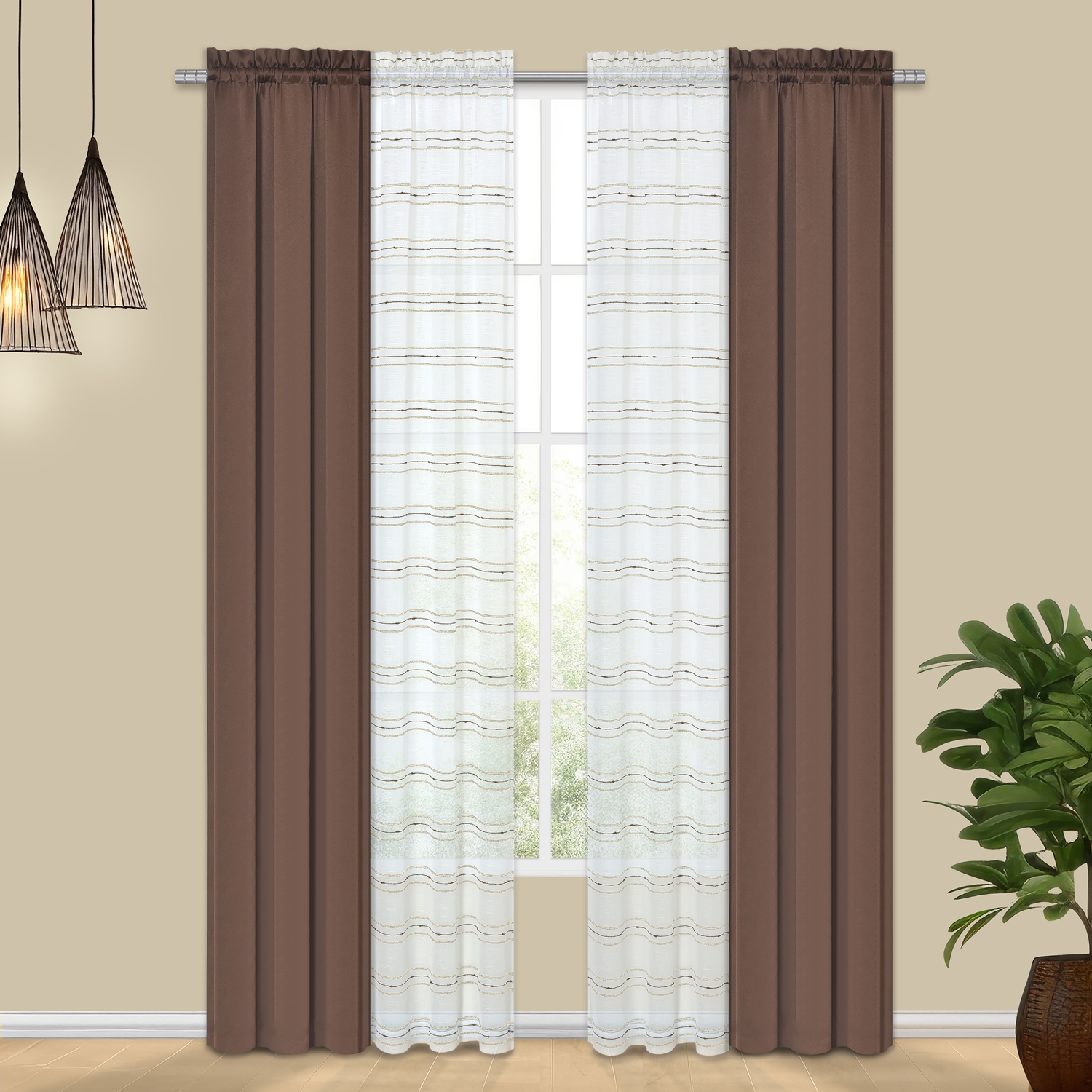 PowerSellerUSA Tribeca 4-Piece Sheer & Blackout 52″ x 84″ Window Curtain Panels