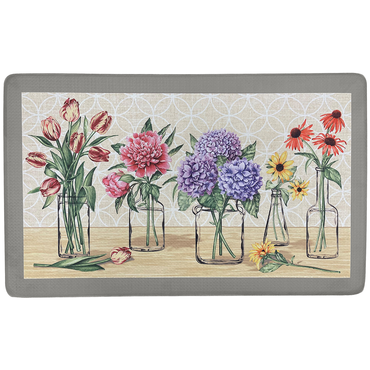 Garden Blooms Geometric Window Curtain with Anti-Fatigue Mat Kitchen, Multicolor