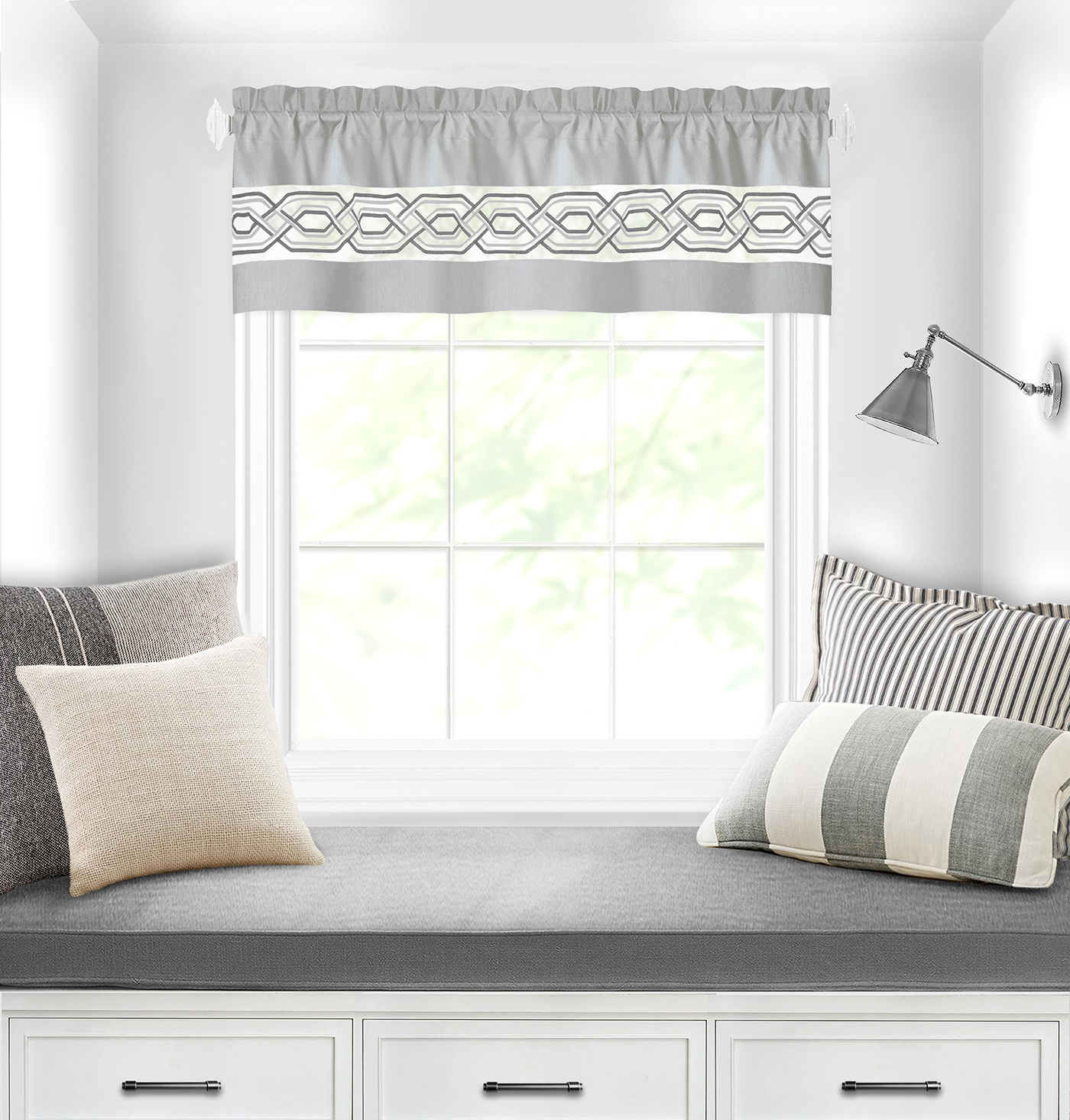 Contemporary Clean Two-Tone Embroidered Window Curtain Set, Tan