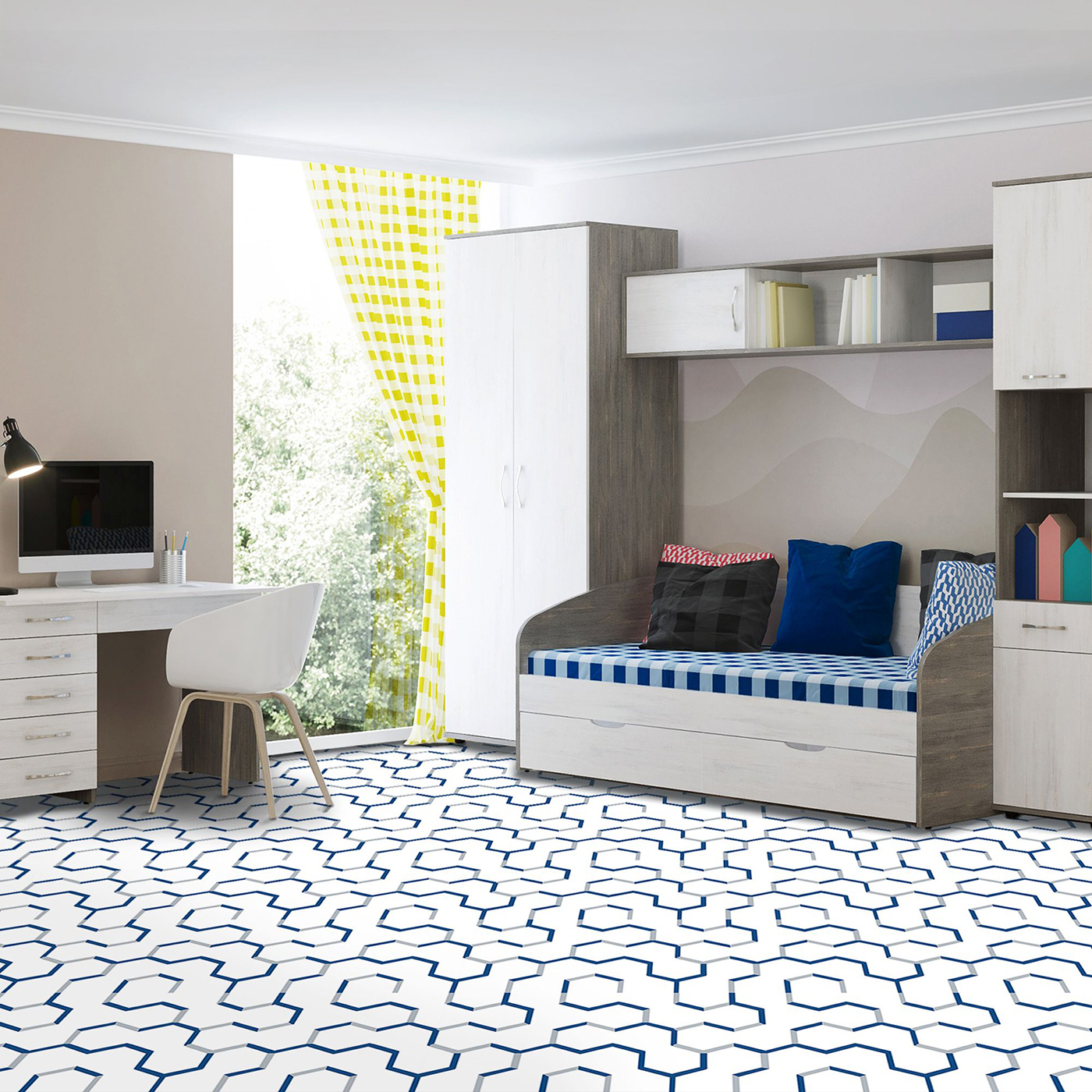 Self-Stick Vinyl Modern Geometric Floor Tiles 1.5mm Thick 12" x 12" 20 Tiles/Box - Picture 34 of 75